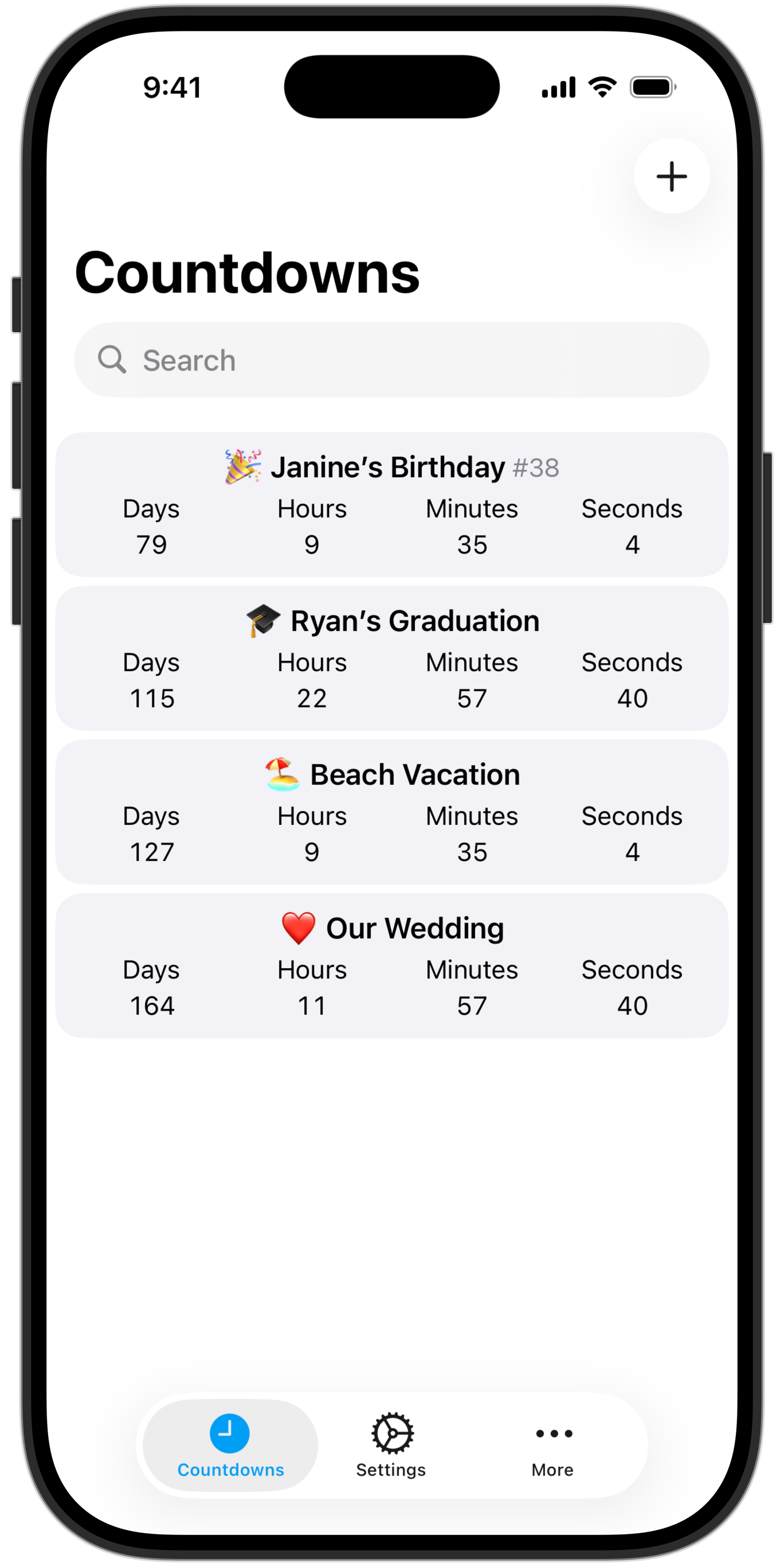 Countdowns iOS App Screenshot