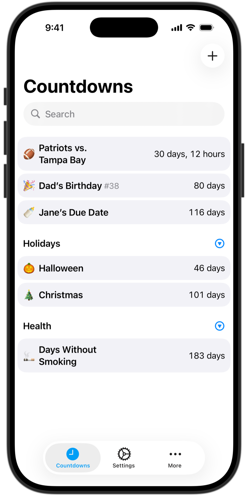 Countdowns compact countdown list