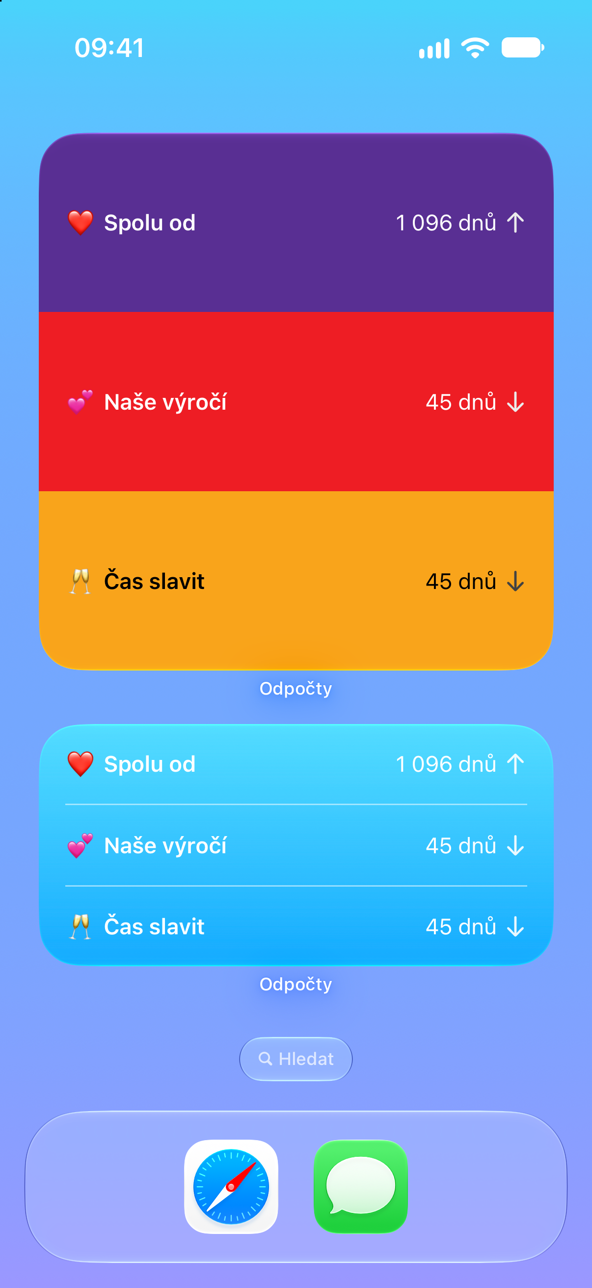 Odpočty — Odpočet do výročí. Widgety na ploše s nadcházejícími událostmi.