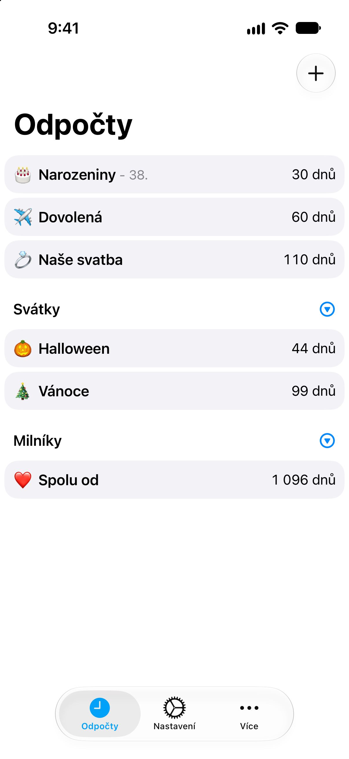 Odpočty — Kompaktní seznam několika událostí.
