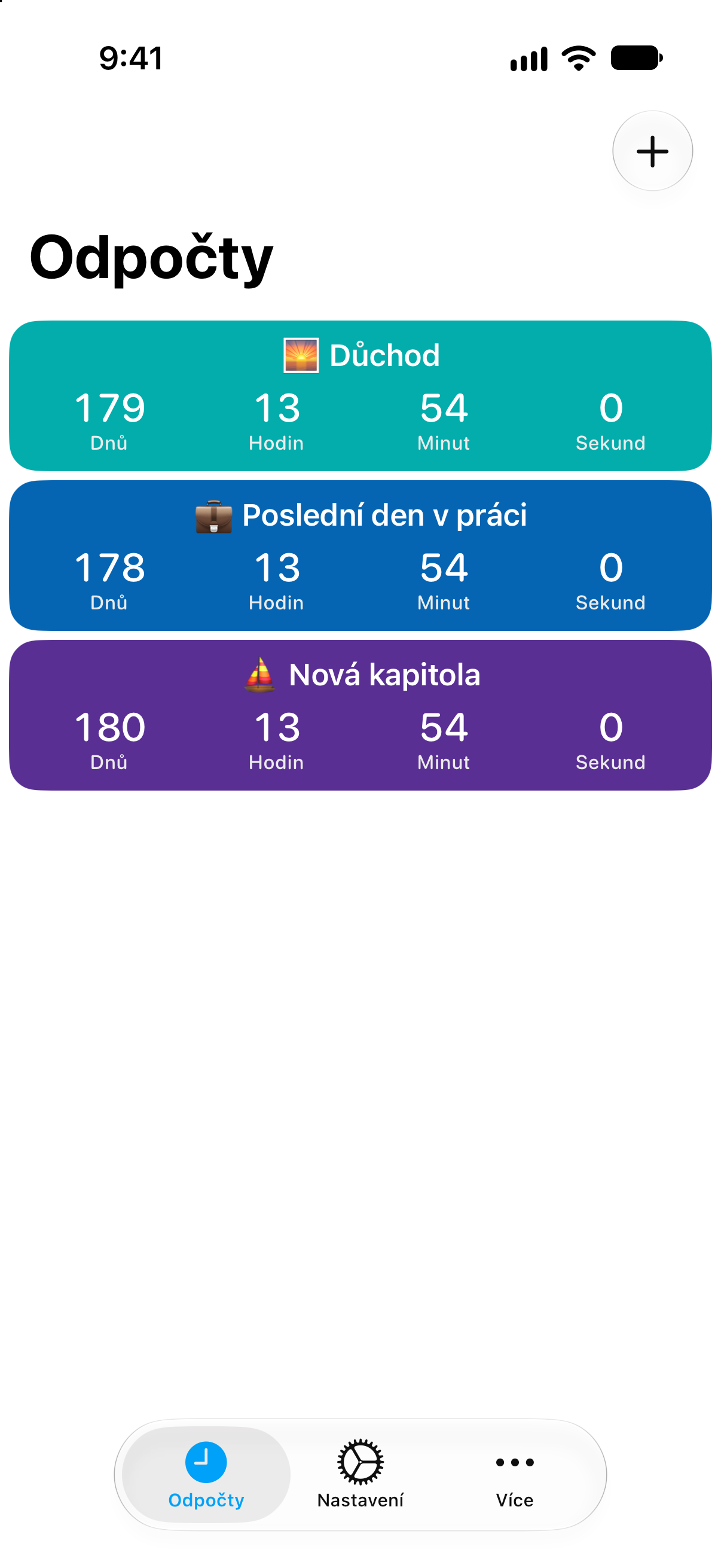 Odpočty — Odpočet do důchodu. Podrobný seznam odpočtů se zbývajícím časem.
