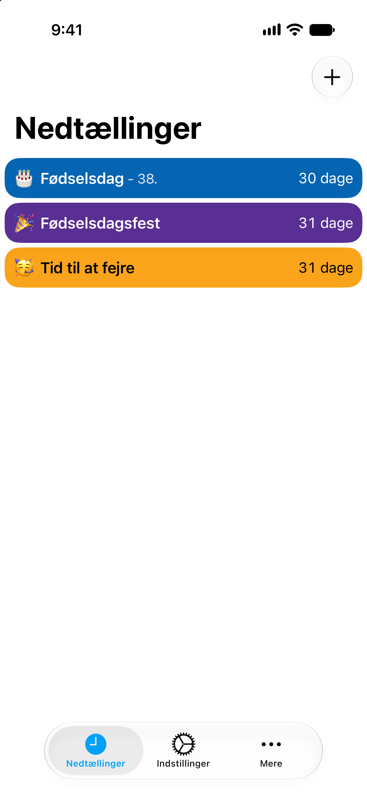 Farverige nedtællinger til fødselsdagen og fødselsdagsfesten i Nedtællinger.
