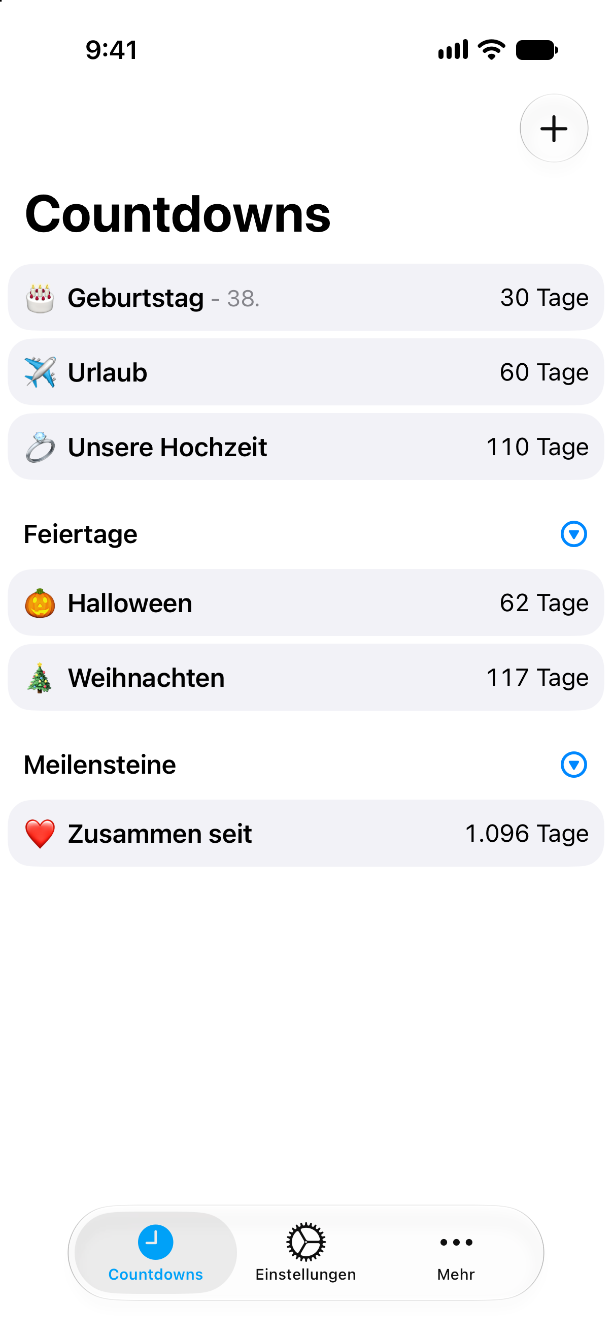 Kompakte Countdown-Liste in Countdowns mit mehreren Ereignissen auf einen Blick.