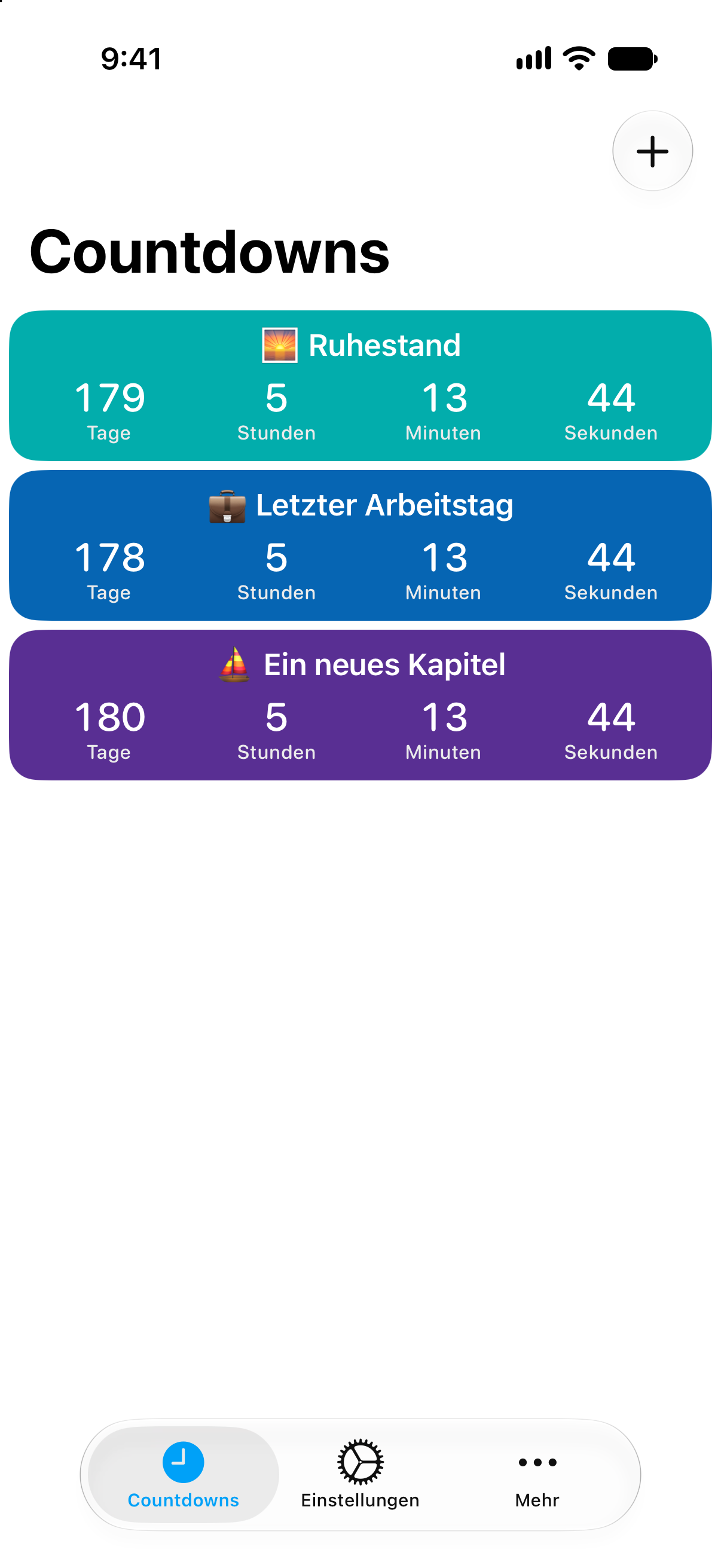 Detaillierte Countdowns zum Ruhestand und zum letzten Arbeitstag in Countdowns.