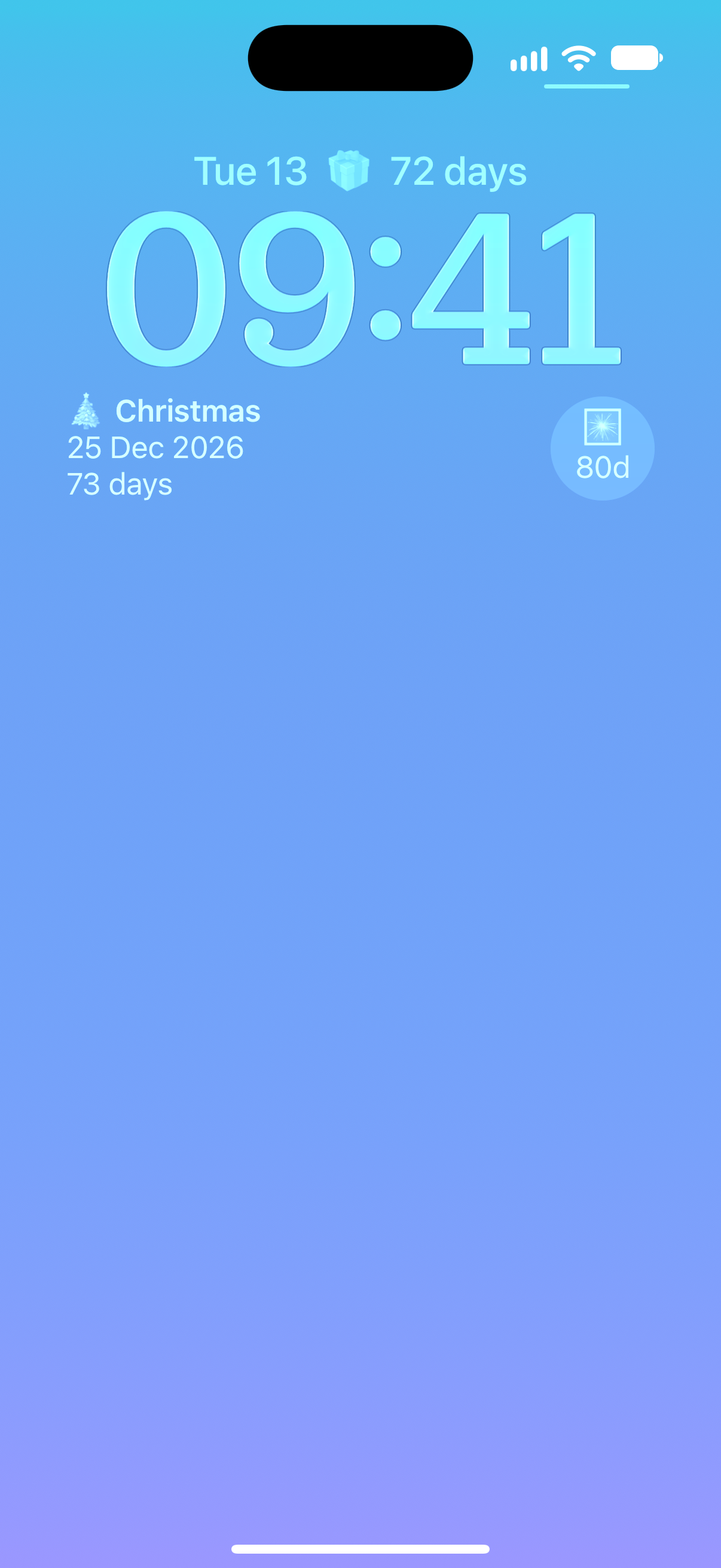 Countdowns widgets on the iPhone Lock Screen counting down to Christmas.