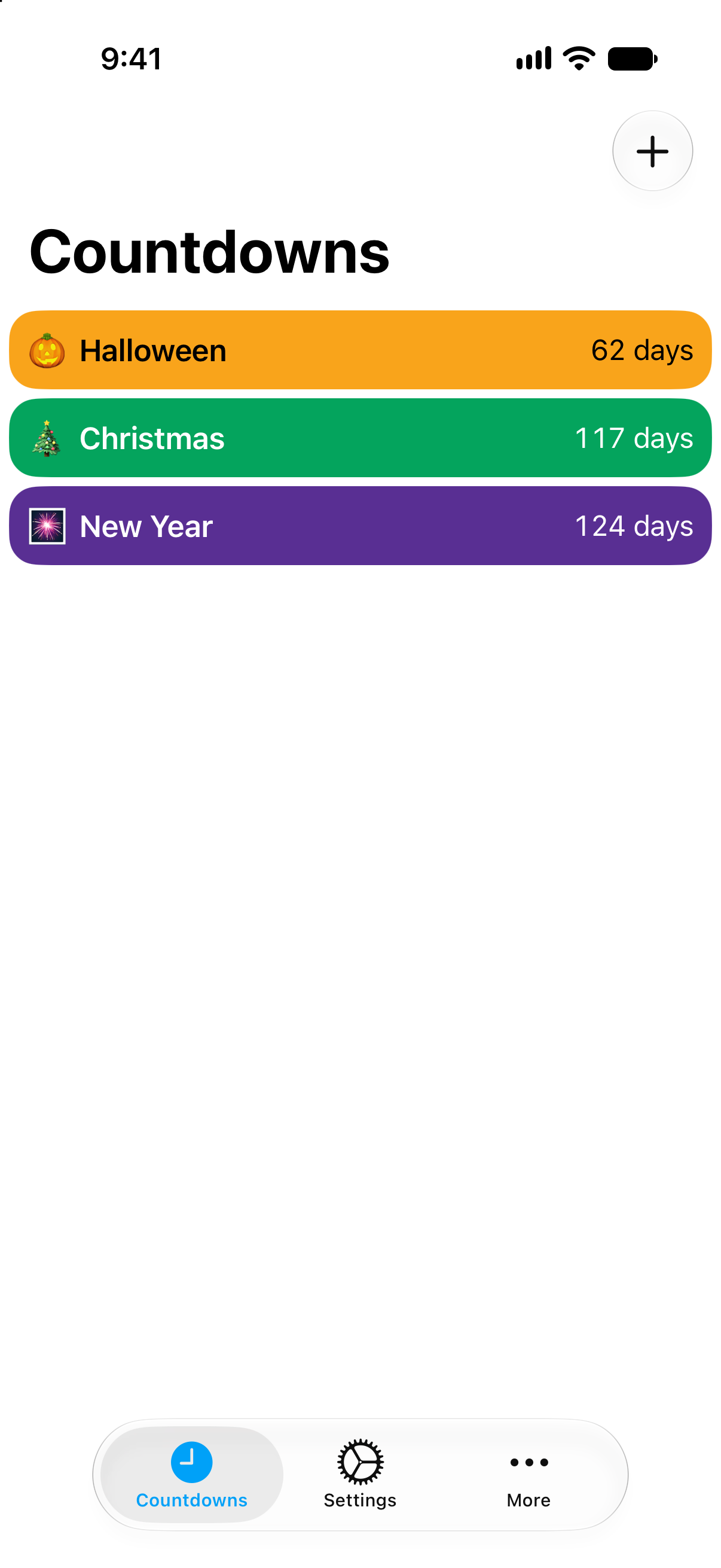 Colorful holiday countdowns in Countdowns.
