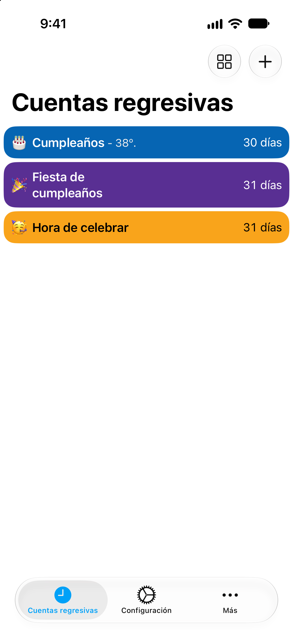 Cuentas regresivas de colores para un cumpleaños y su fiesta en Contadores.