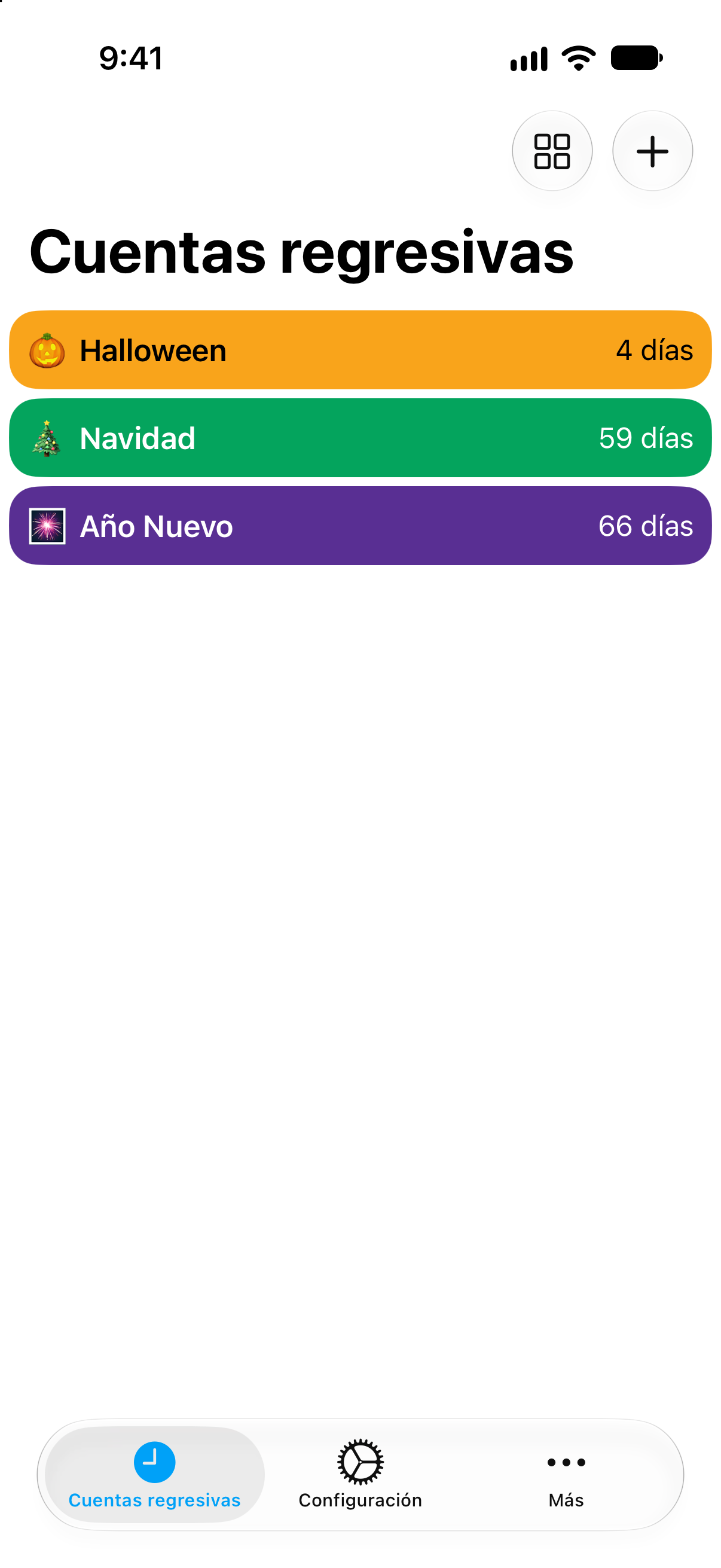 Cuentas regresivas de colores para los días festivos en Contadores.