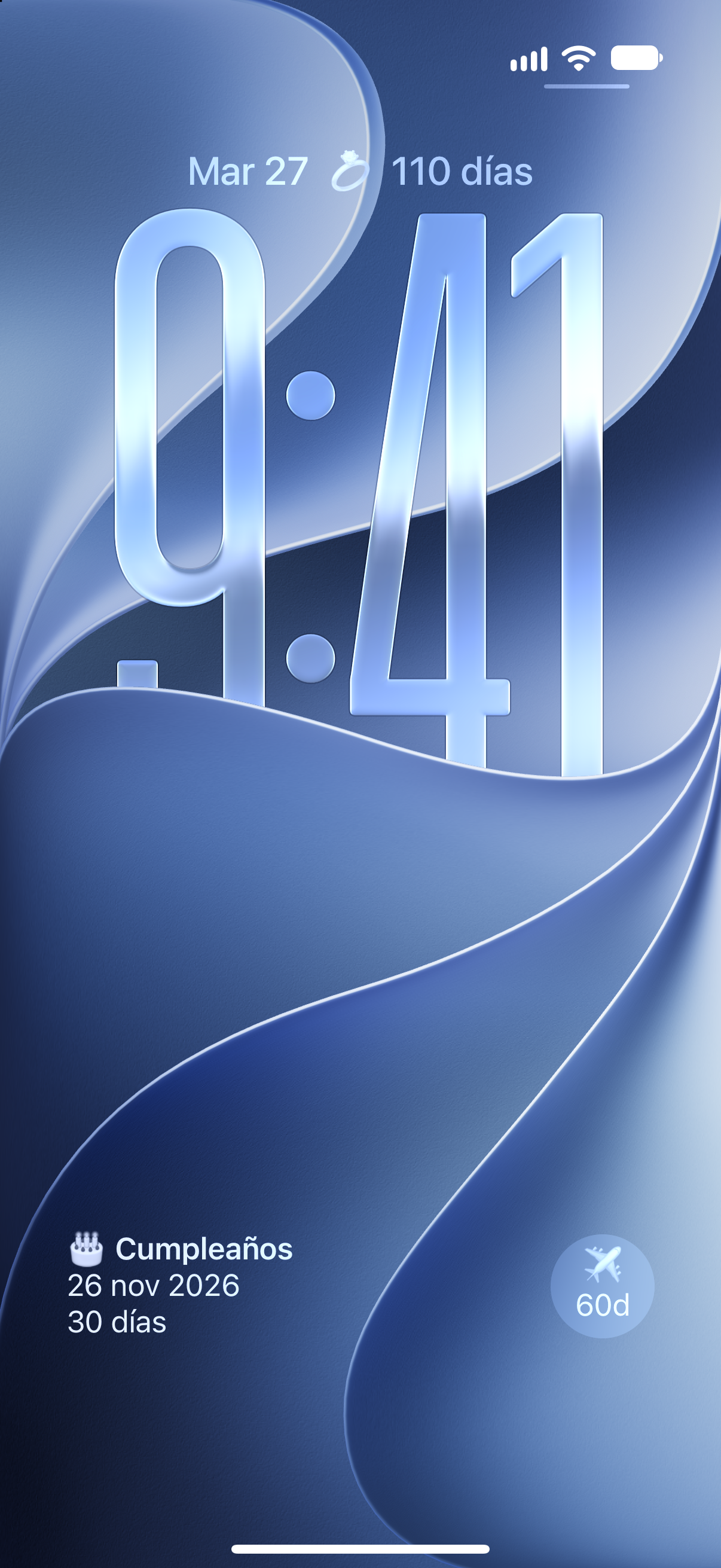 Widgets de Contadores en la pantalla de bloqueo del iPhone con el tiempo que falta para los próximos eventos.