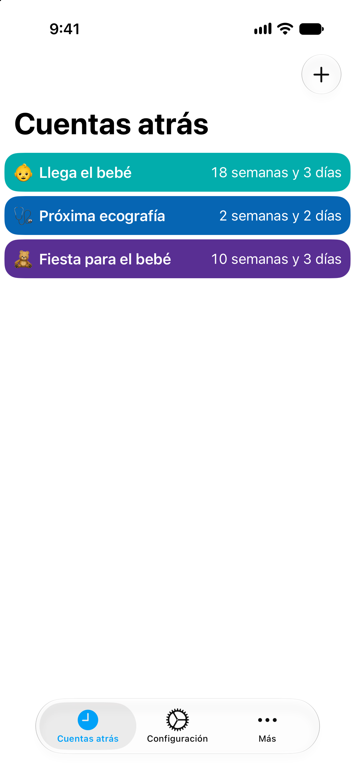 Cuentas atrás de embarazo en Cuentas atrás con las semanas y los días que faltan para la llegada del bebé.