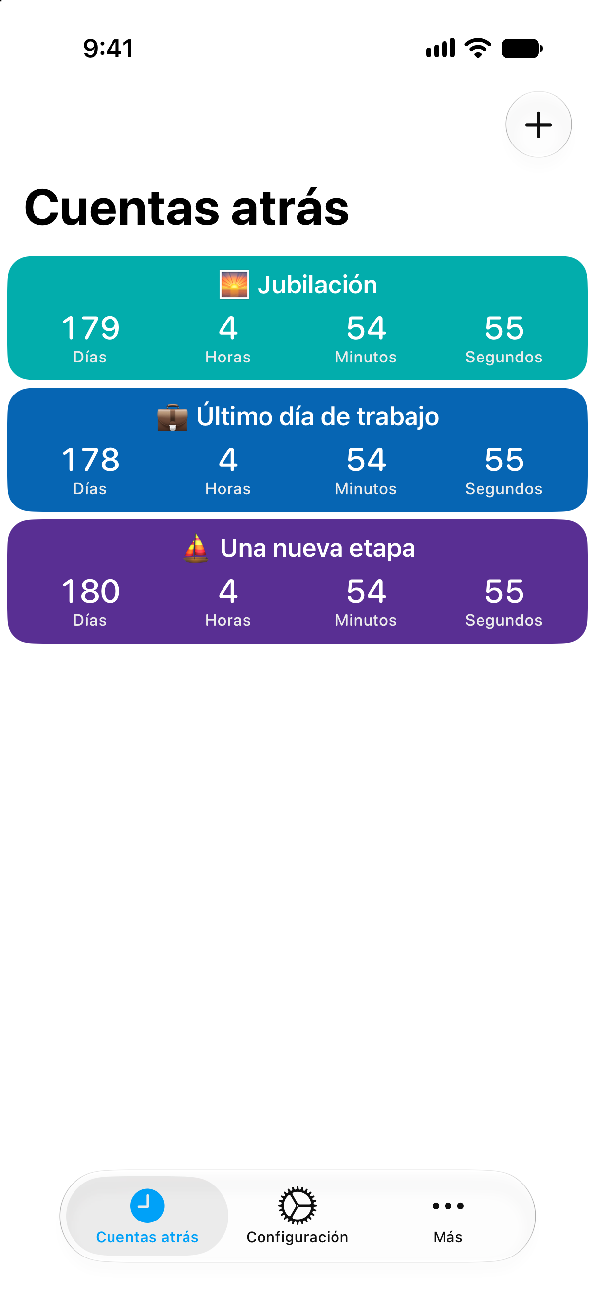 Cuentas atrás detalladas para la jubilación y el último día de trabajo en Cuentas atrás.