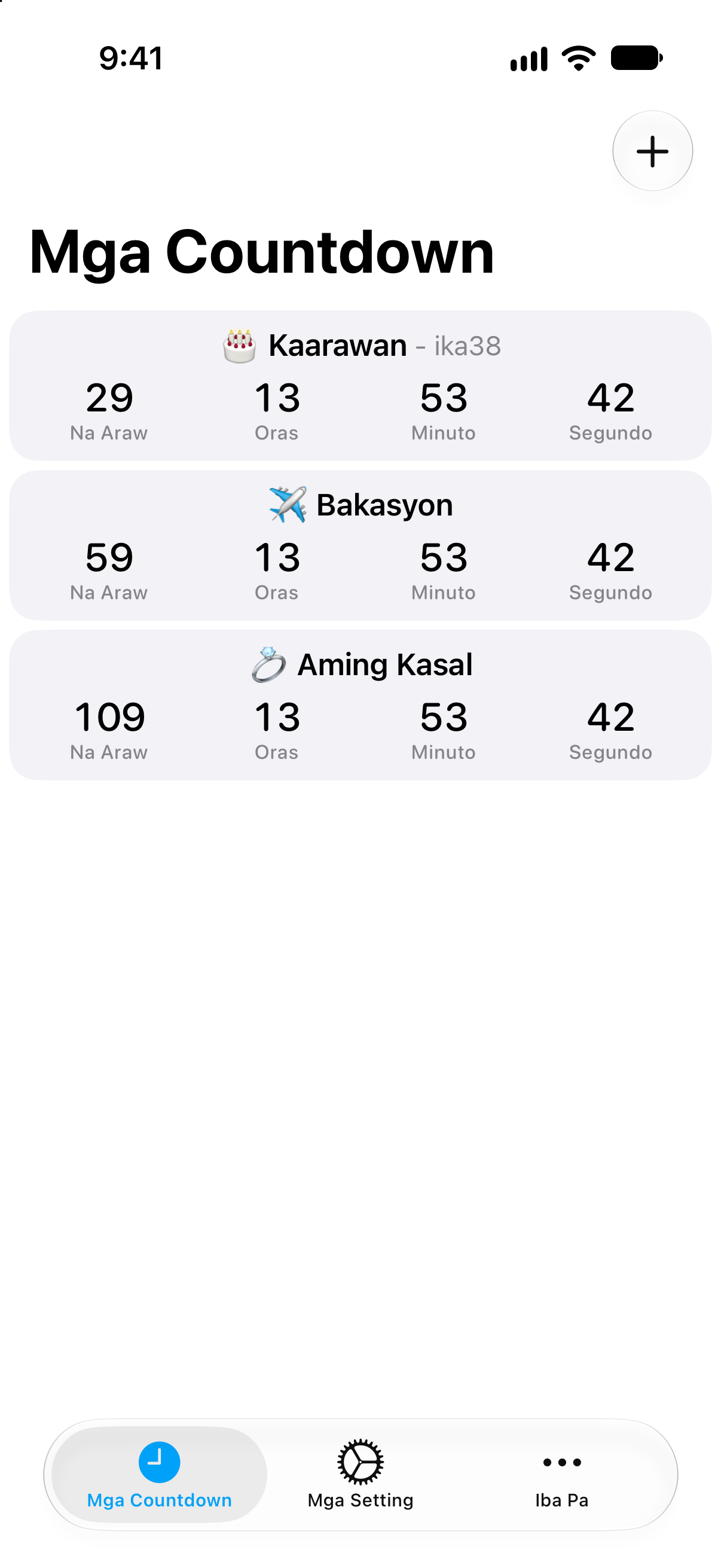 Bilang Paurong — Detalyadong listahan ng mga bilang paurong at natitirang oras.