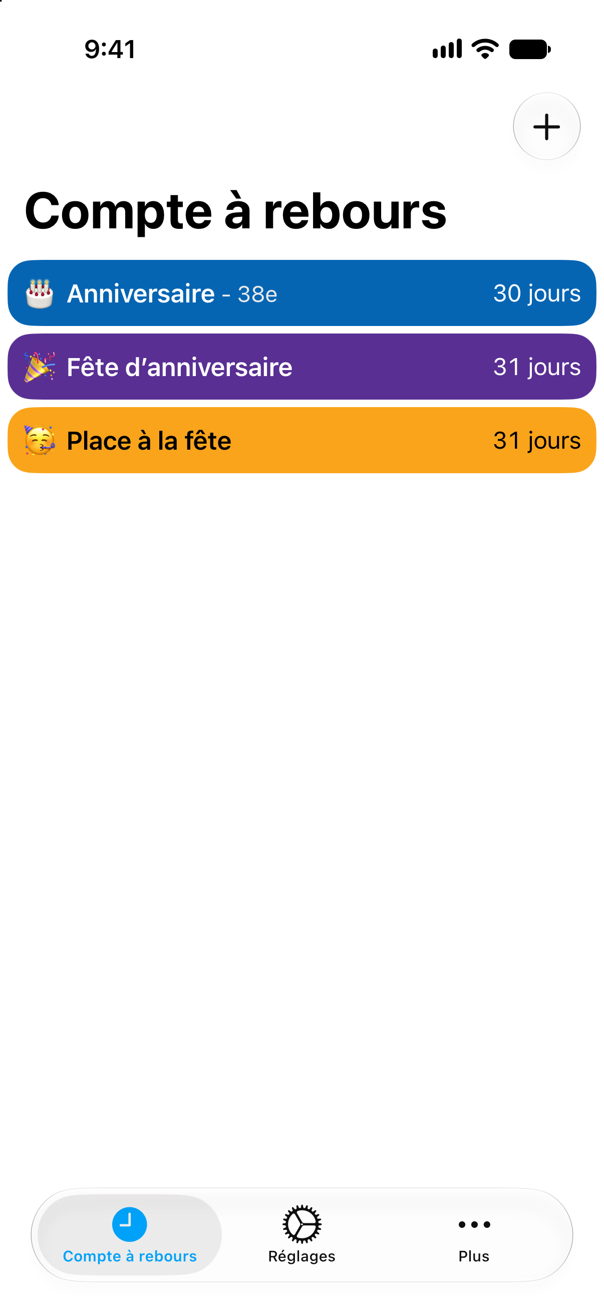 Comptes à rebours colorés d’un anniversaire et de sa fête dans Compte à rebours.