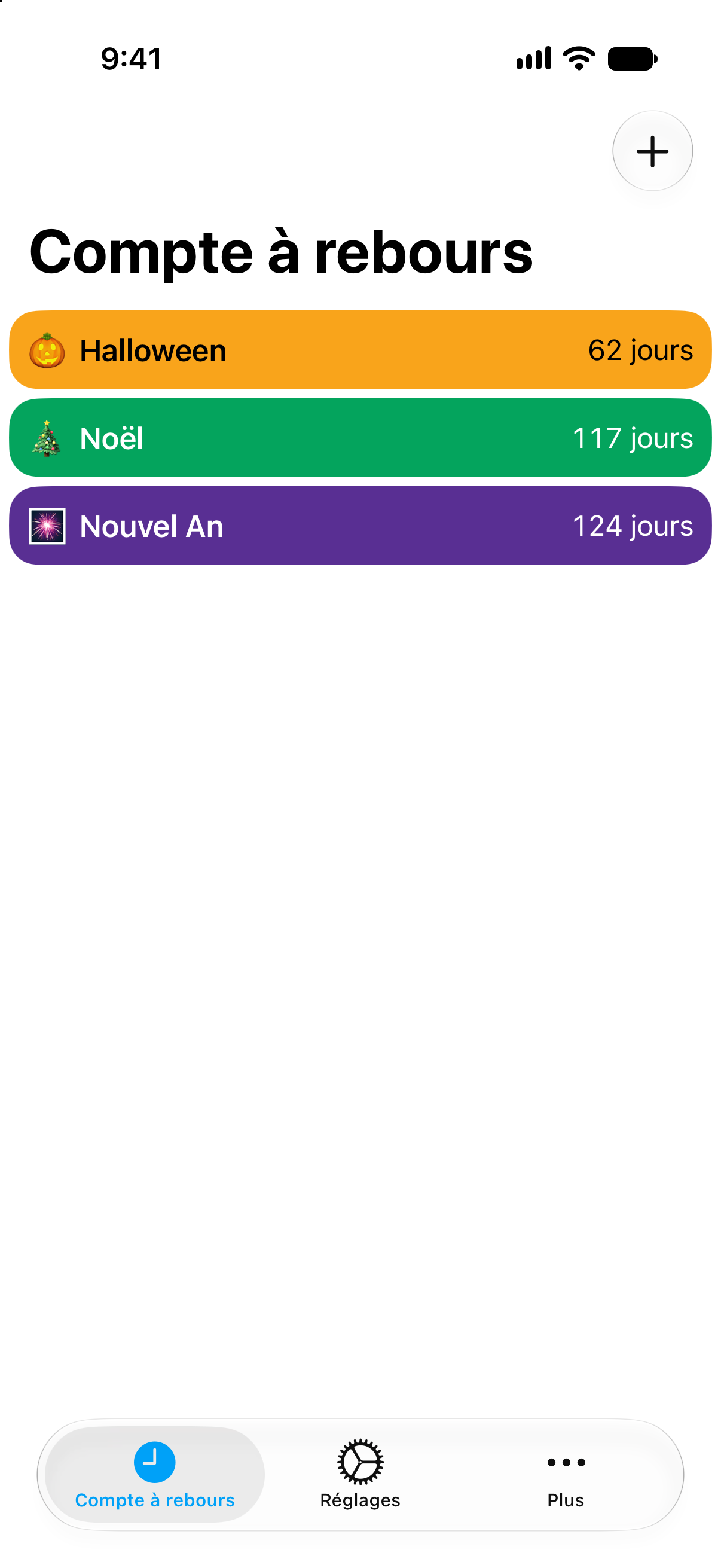 Comptes à rebours colorés des fêtes dans Compte à rebours.