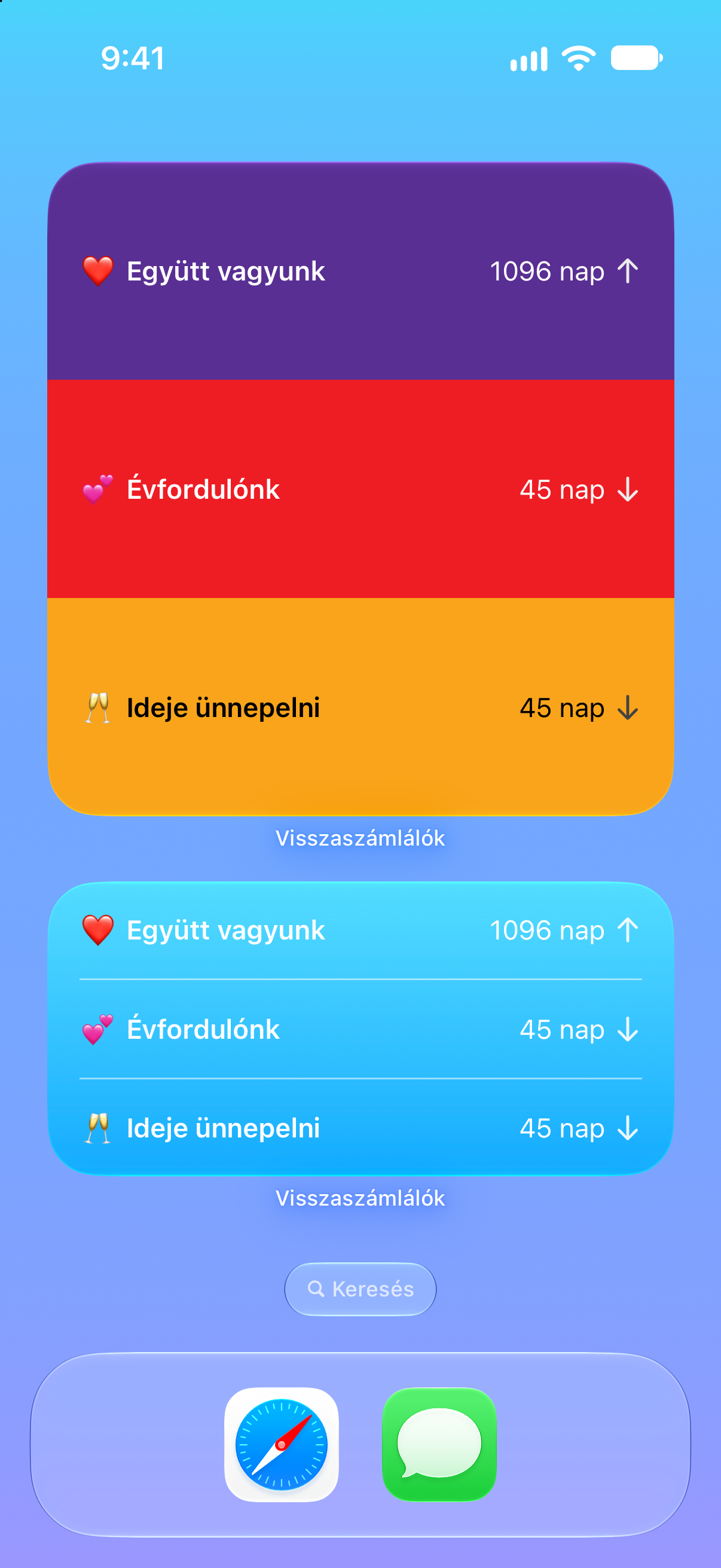 Visszaszámlálók — Visszaszámlálás az évfordulóig. Főképernyős widgetek a közelgő eseményekkel.