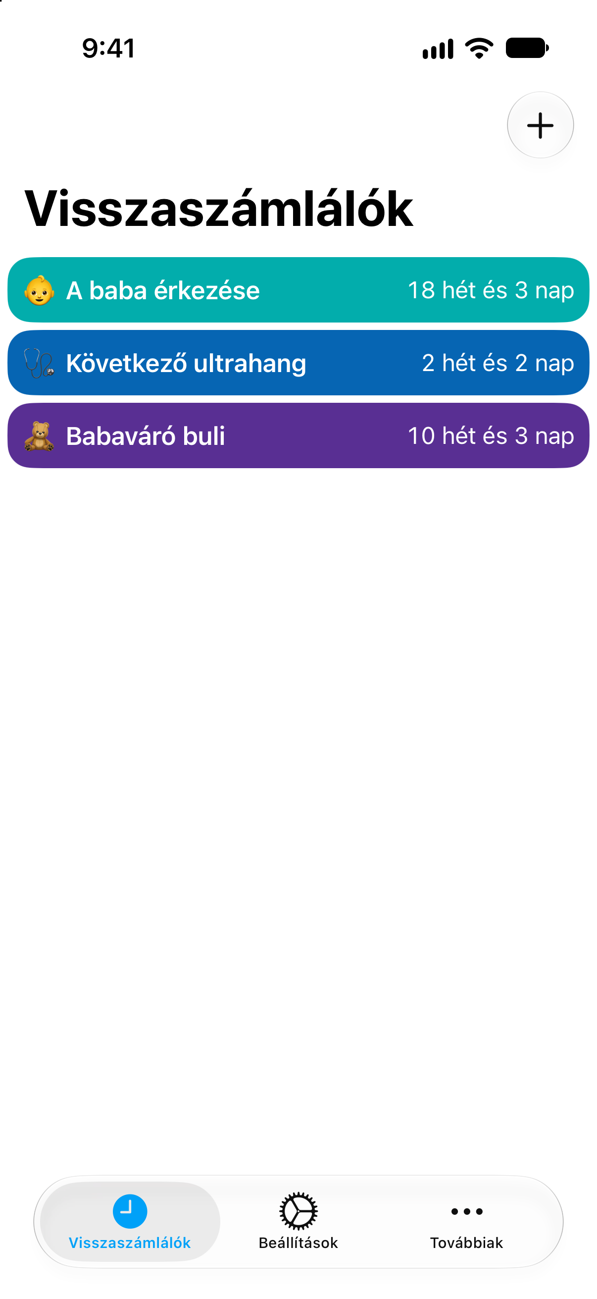 Visszaszámlálók — Visszaszámlálás a szülésig. Részletes visszaszámlálólista a hátralévő idővel.