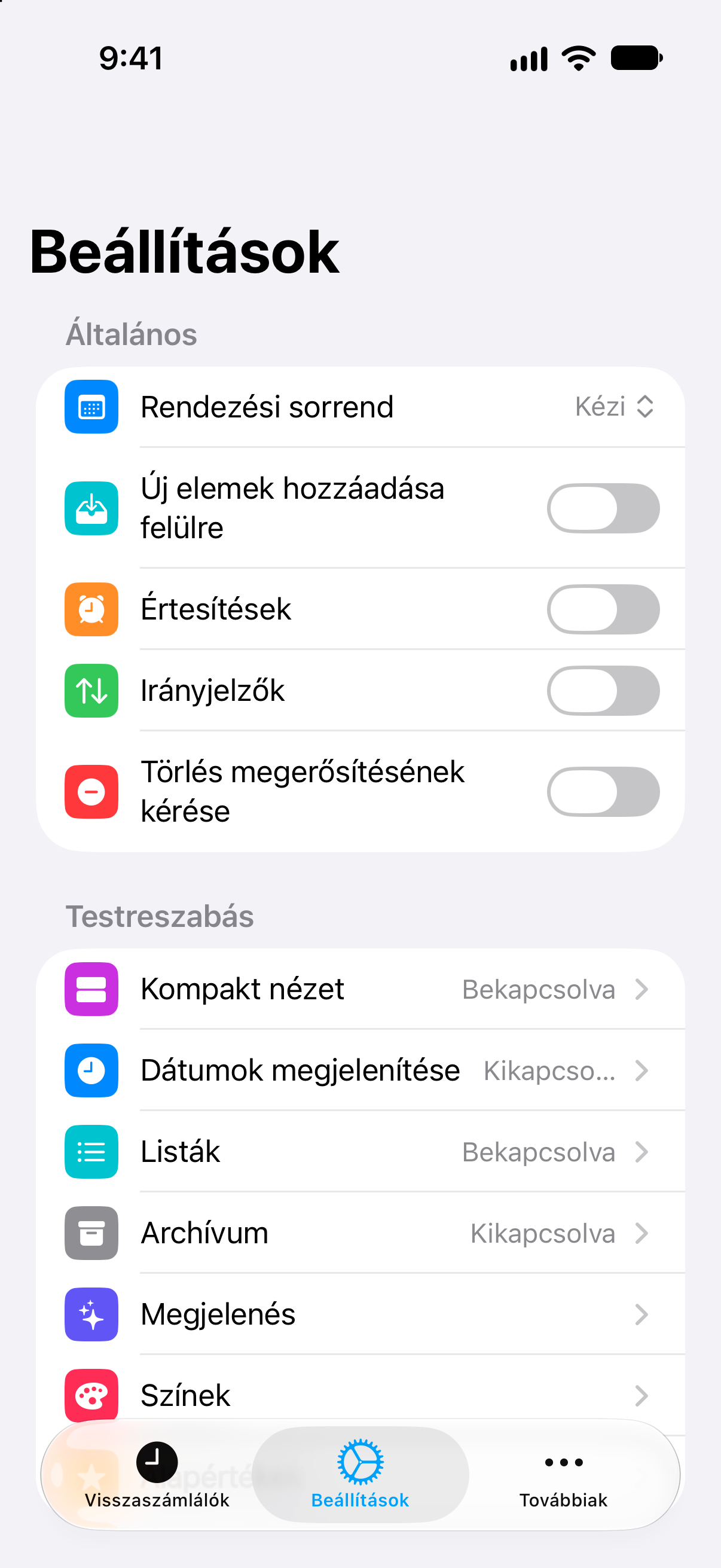 Visszaszámlálók — Beállítások az örökös Pro-vásárlással.