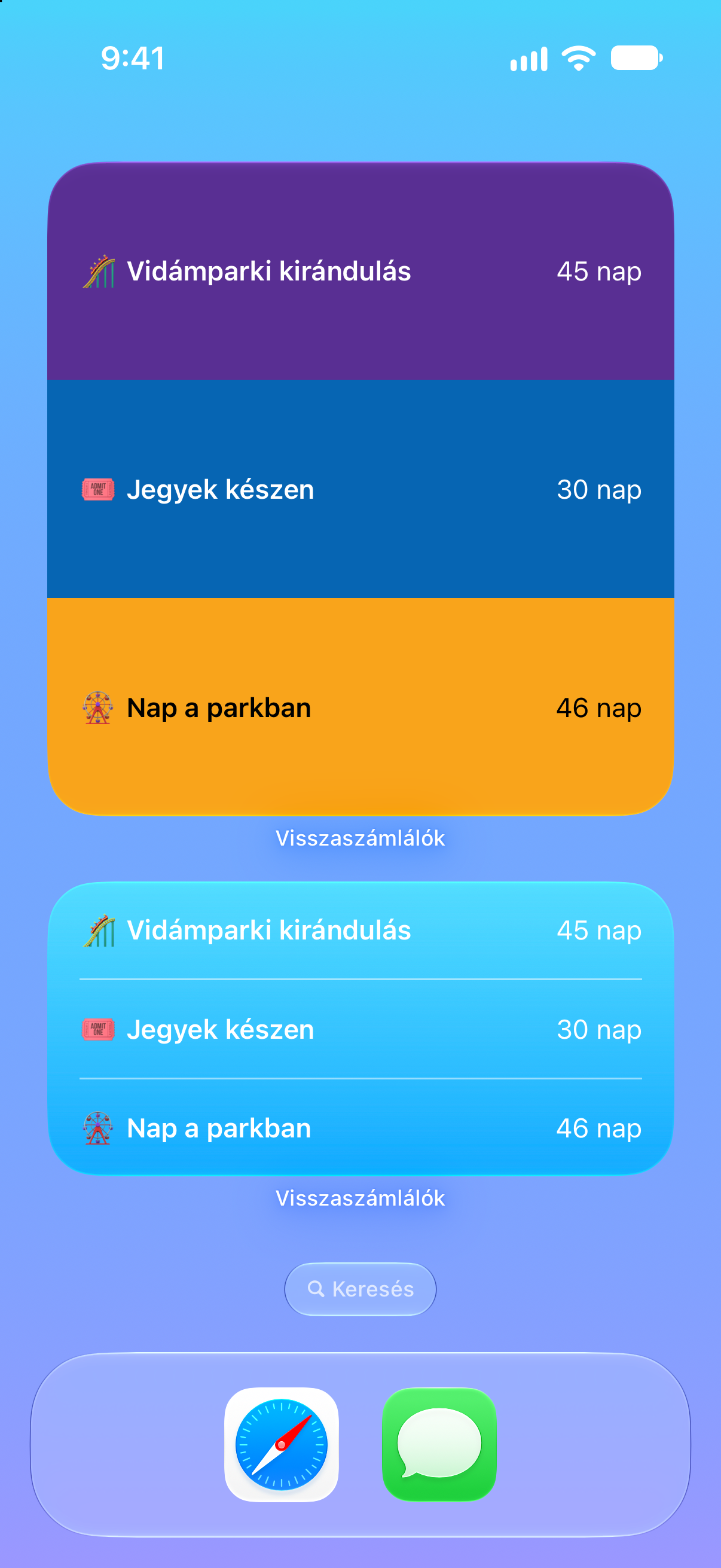 Visszaszámlálók — Visszaszámlálás a vidámparki kirándulásig. Főképernyős widgetek a közelgő eseményekkel.