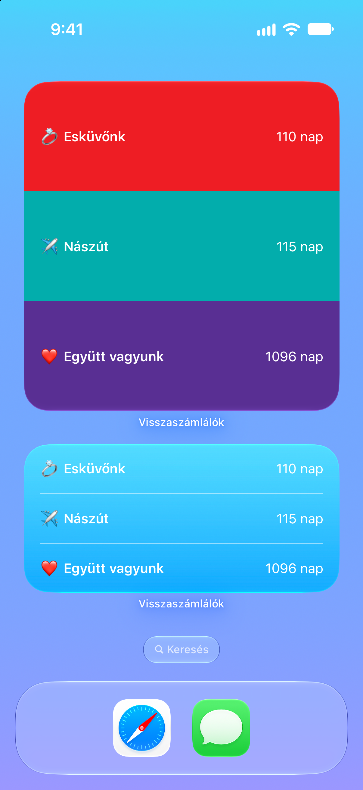 Visszaszámlálók — Visszaszámlálás az esküvőig. Főképernyős widgetek a közelgő eseményekkel.