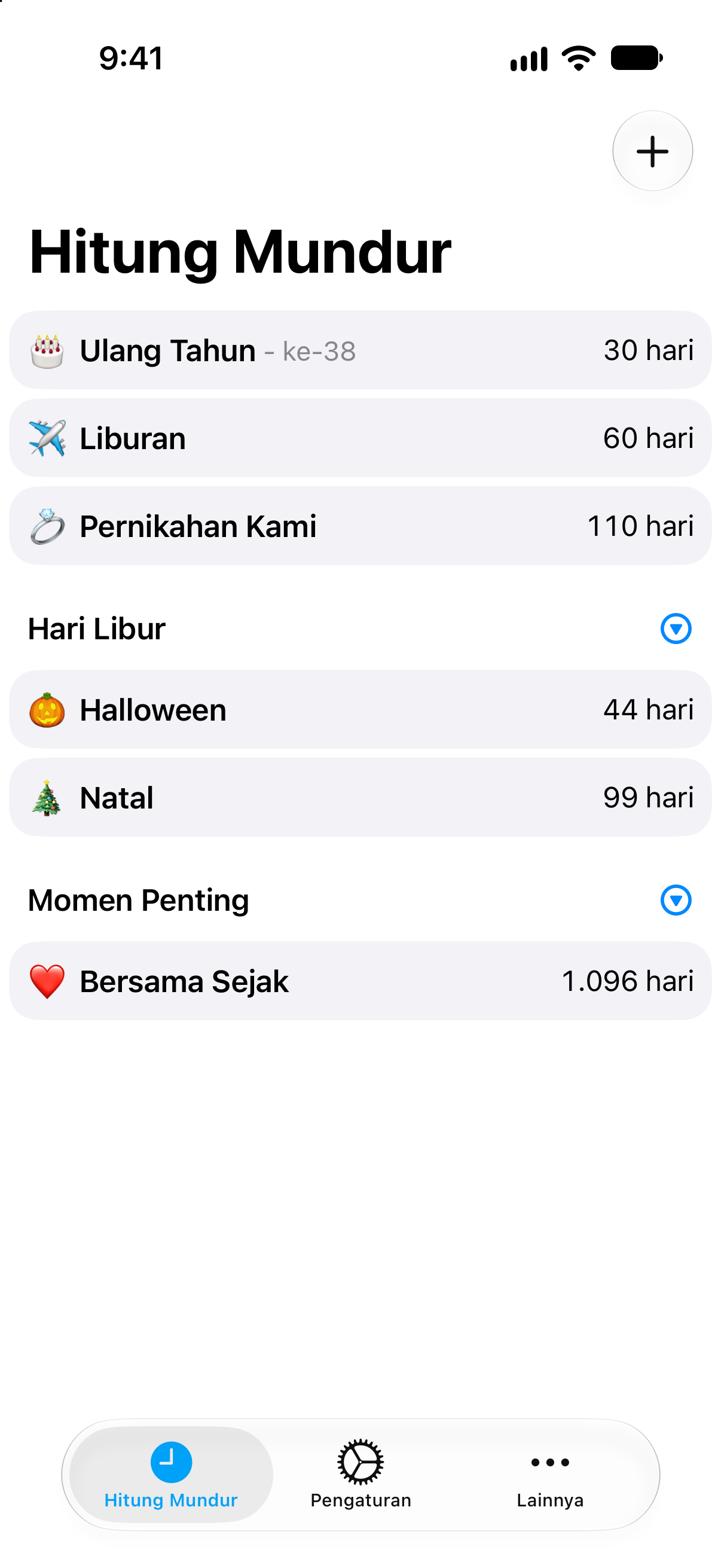 Hitung Mundur — Daftar ringkas beberapa acara.
