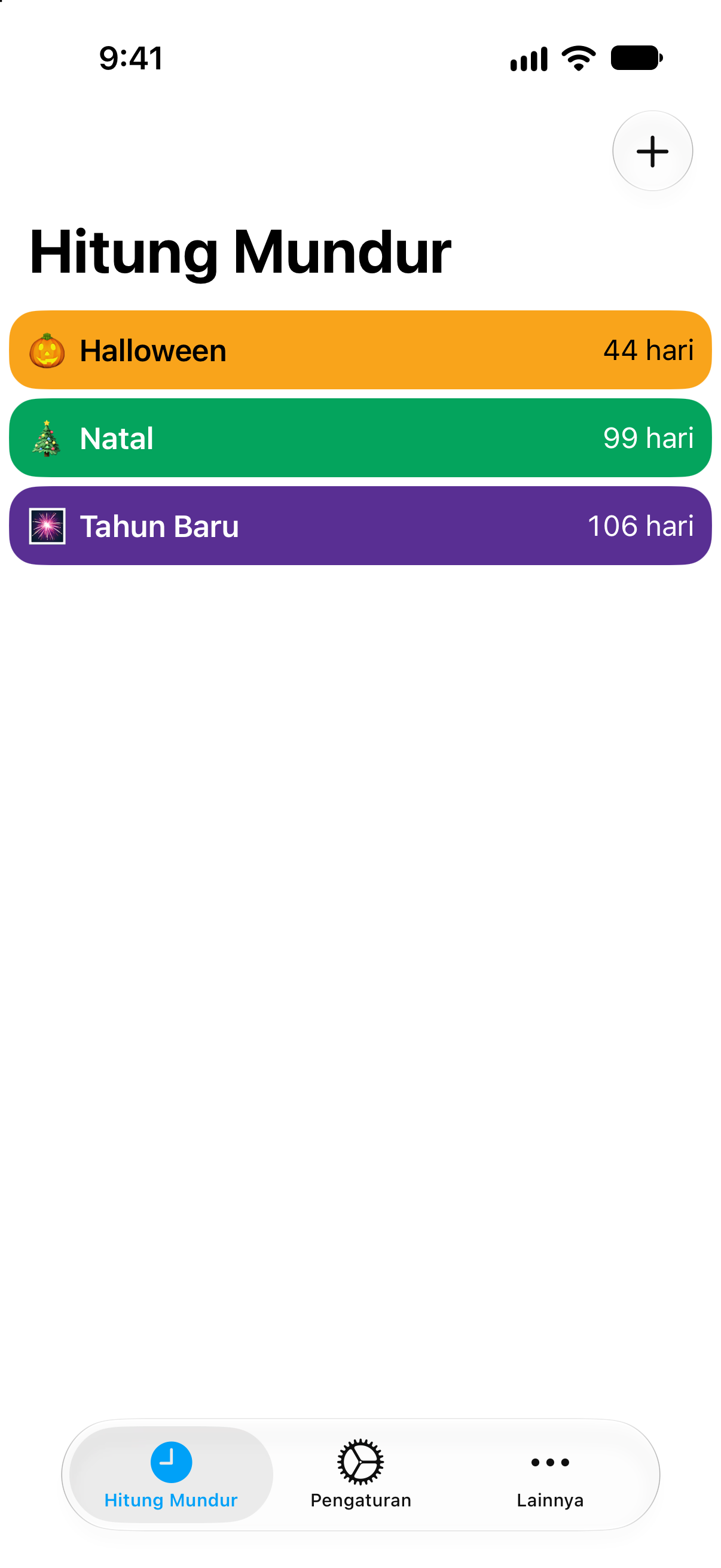 Hitung Mundur — Hitung mundur hari libur. Daftar hitung mundur terperinci dengan sisa waktu.