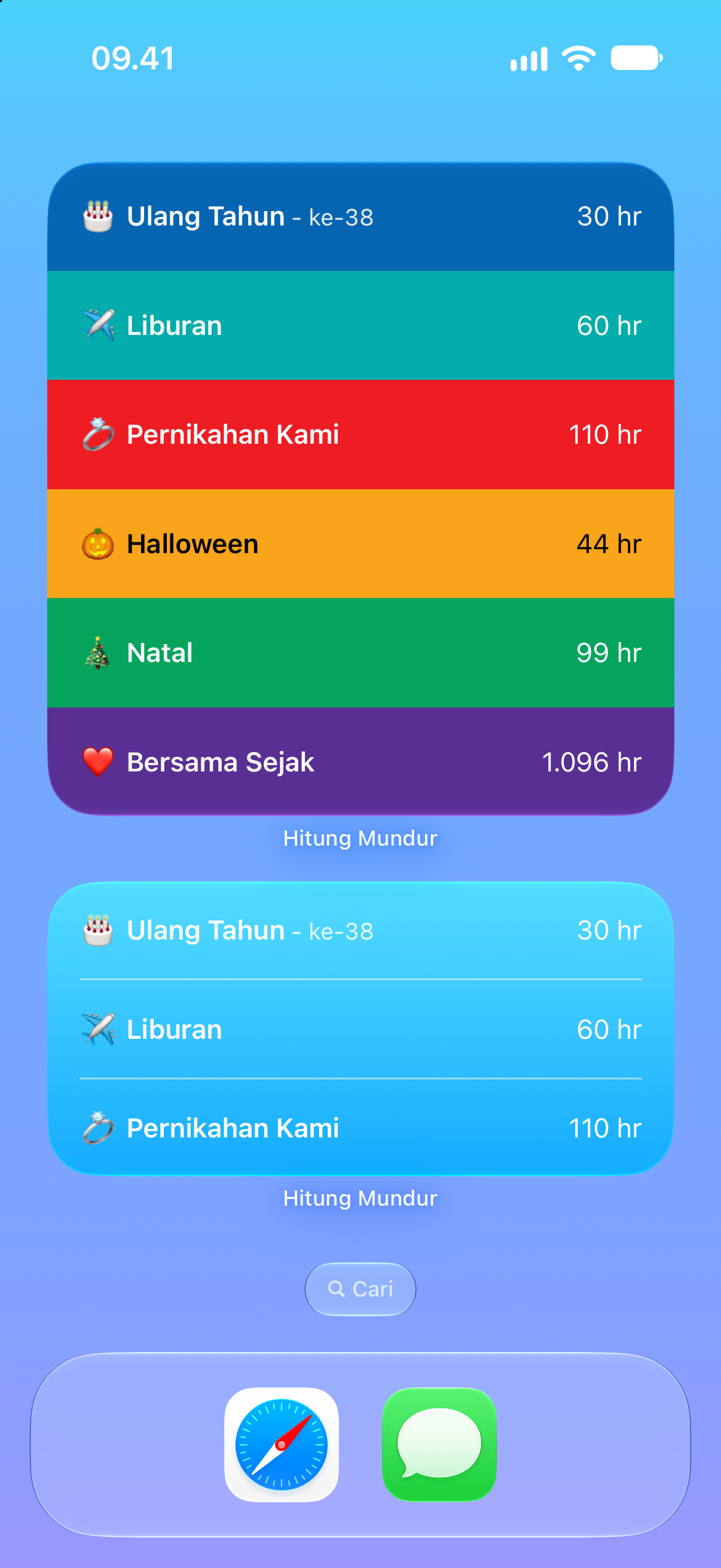 Hitung Mundur — Widget Layar Utama dengan acara mendatang.