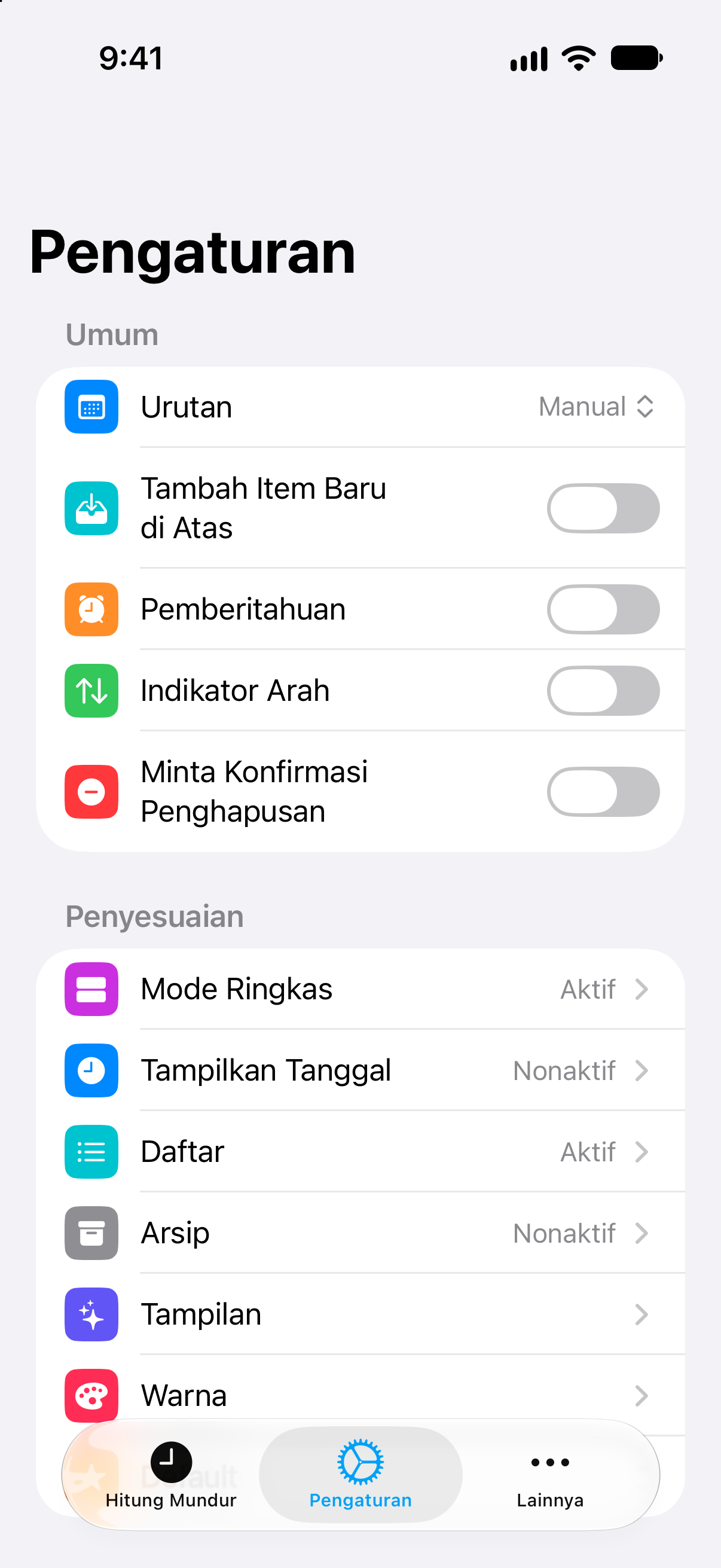 Hitung Mundur — Pengaturan dengan pembelian Pro seumur hidup.