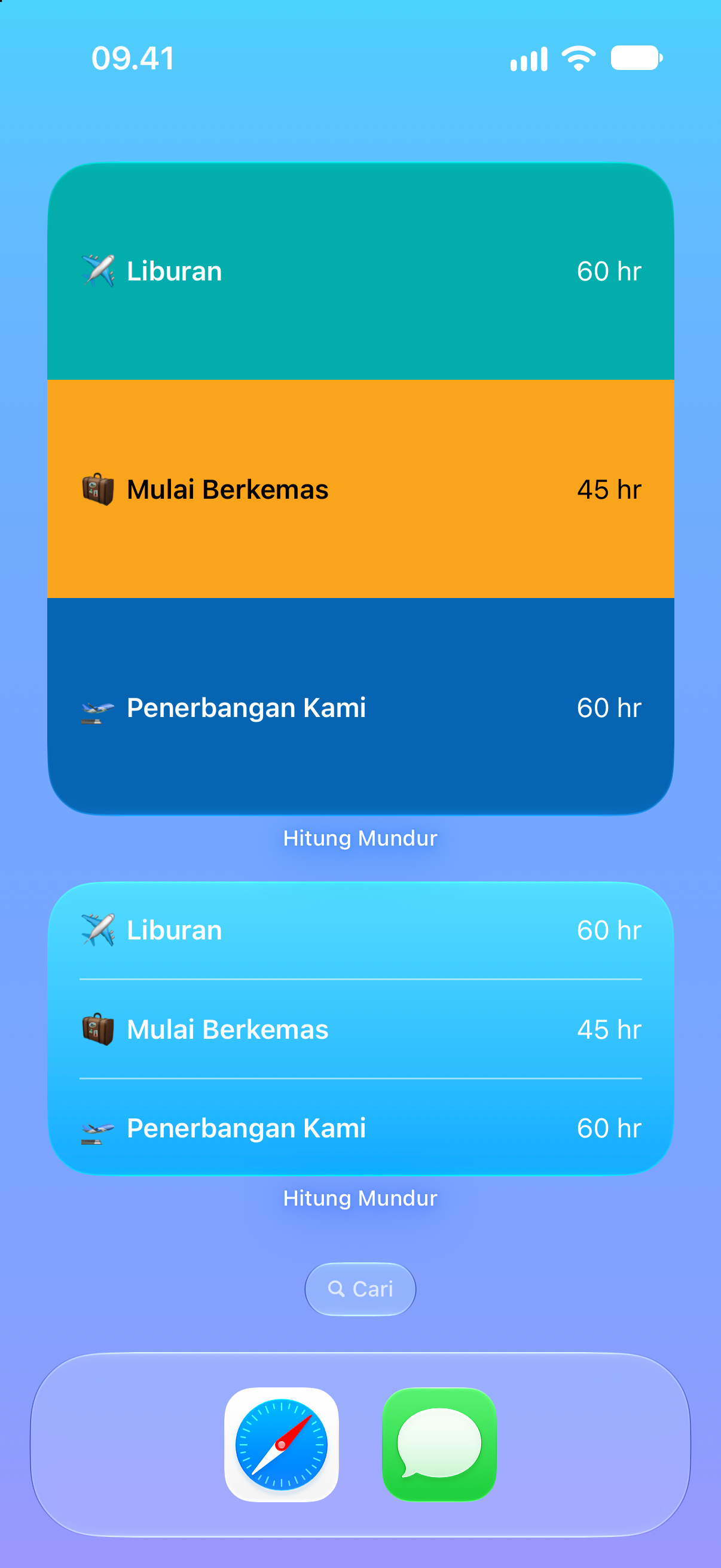 Hitung Mundur — Hitung mundur liburan. Widget Layar Utama dengan acara mendatang.