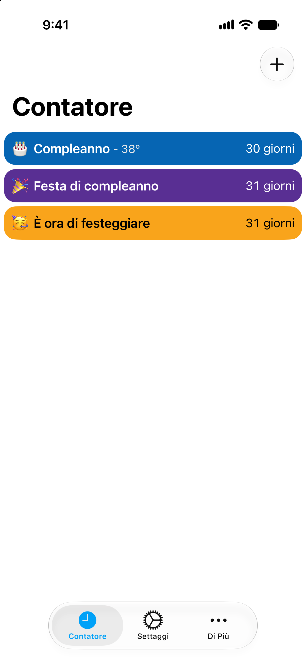 Conti alla rovescia colorati per un compleanno e la sua festa in Contatore.