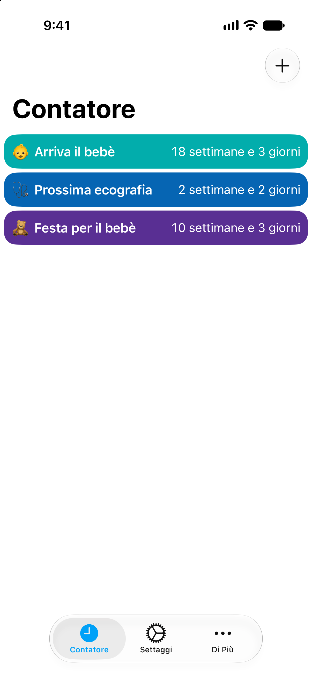 Conti alla rovescia della gravidanza in Contatore con le settimane e i giorni prima dell’arrivo del bebè.