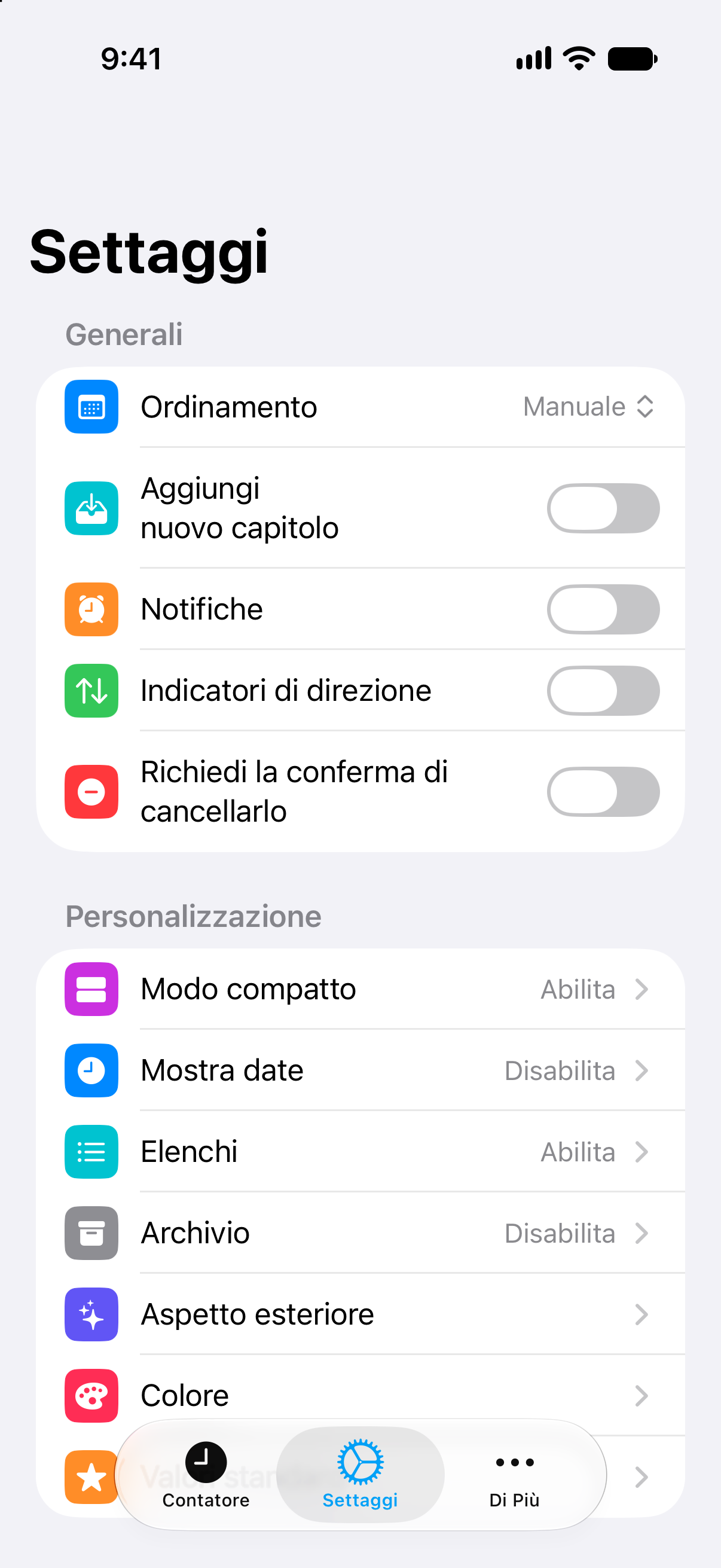 Impostazioni di Contatore con accesso a Pro a vita.