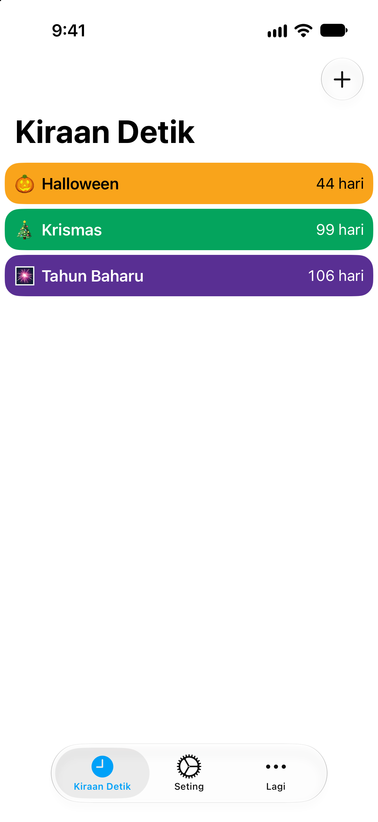 Kiraan Detik — Kiraan detik hari kelepasan. Senarai kiraan detik terperinci dengan baki masa.