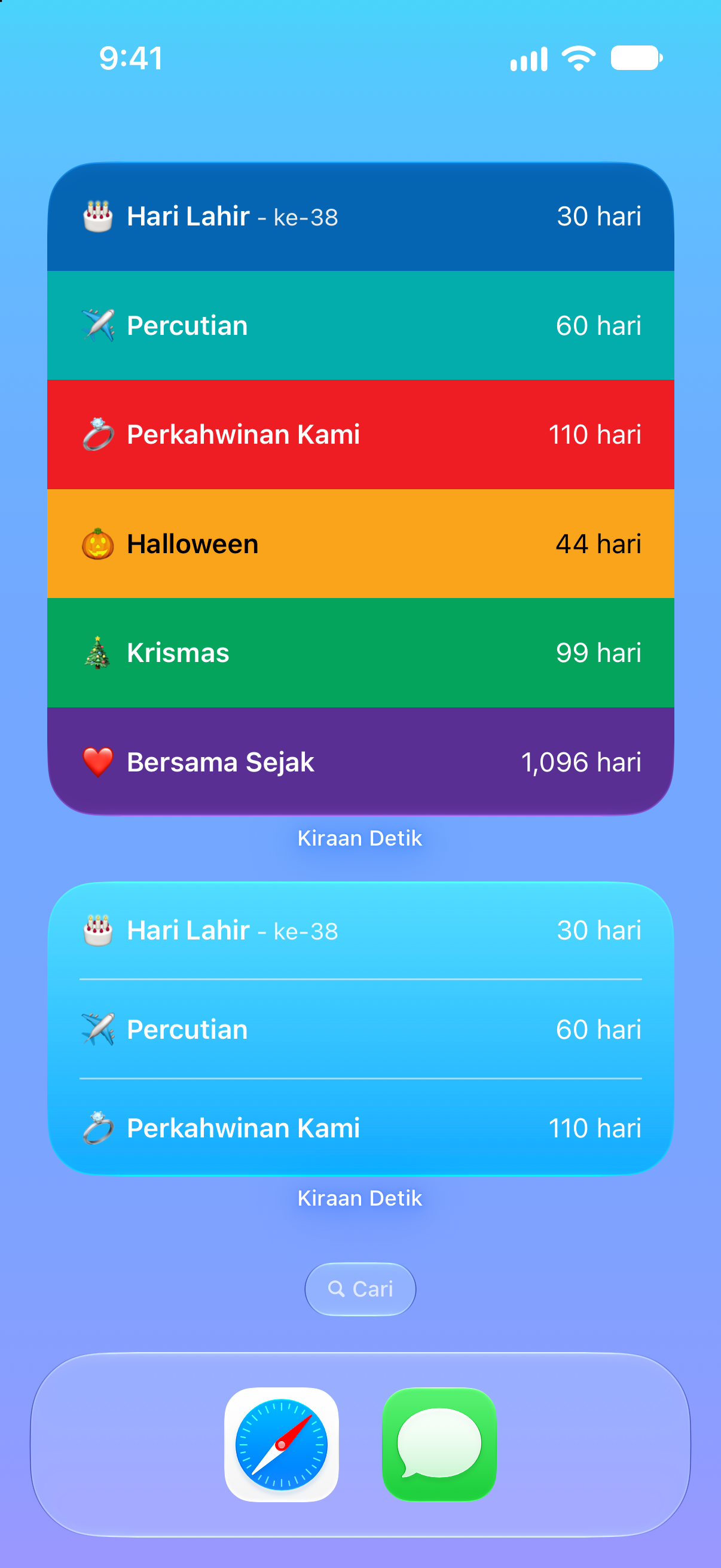 Kiraan Detik — Widget Skrin Utama dengan acara akan datang.