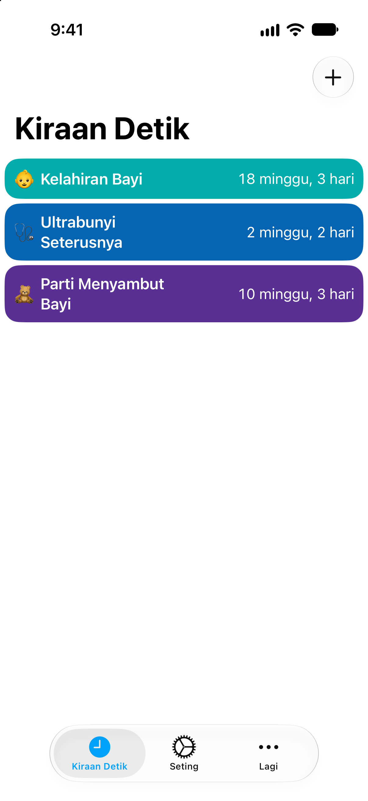 Kiraan Detik — Kiraan detik kelahiran. Senarai kiraan detik terperinci dengan baki masa.