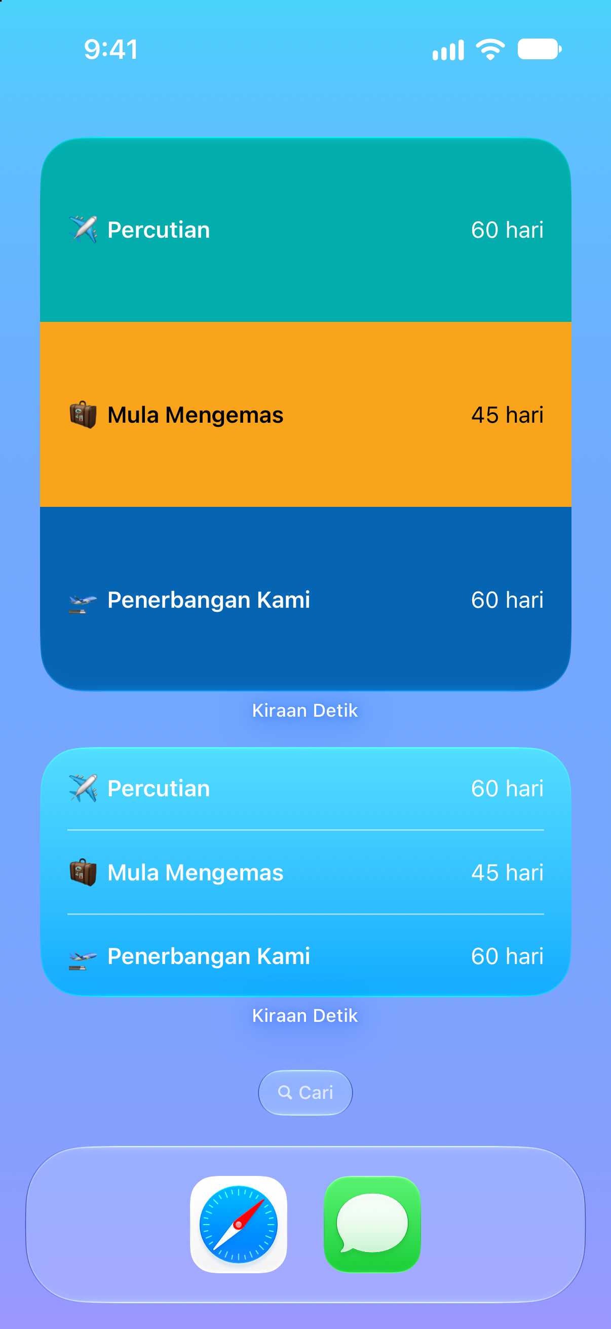Kiraan Detik — Kiraan detik percutian. Widget Skrin Utama dengan acara akan datang.
