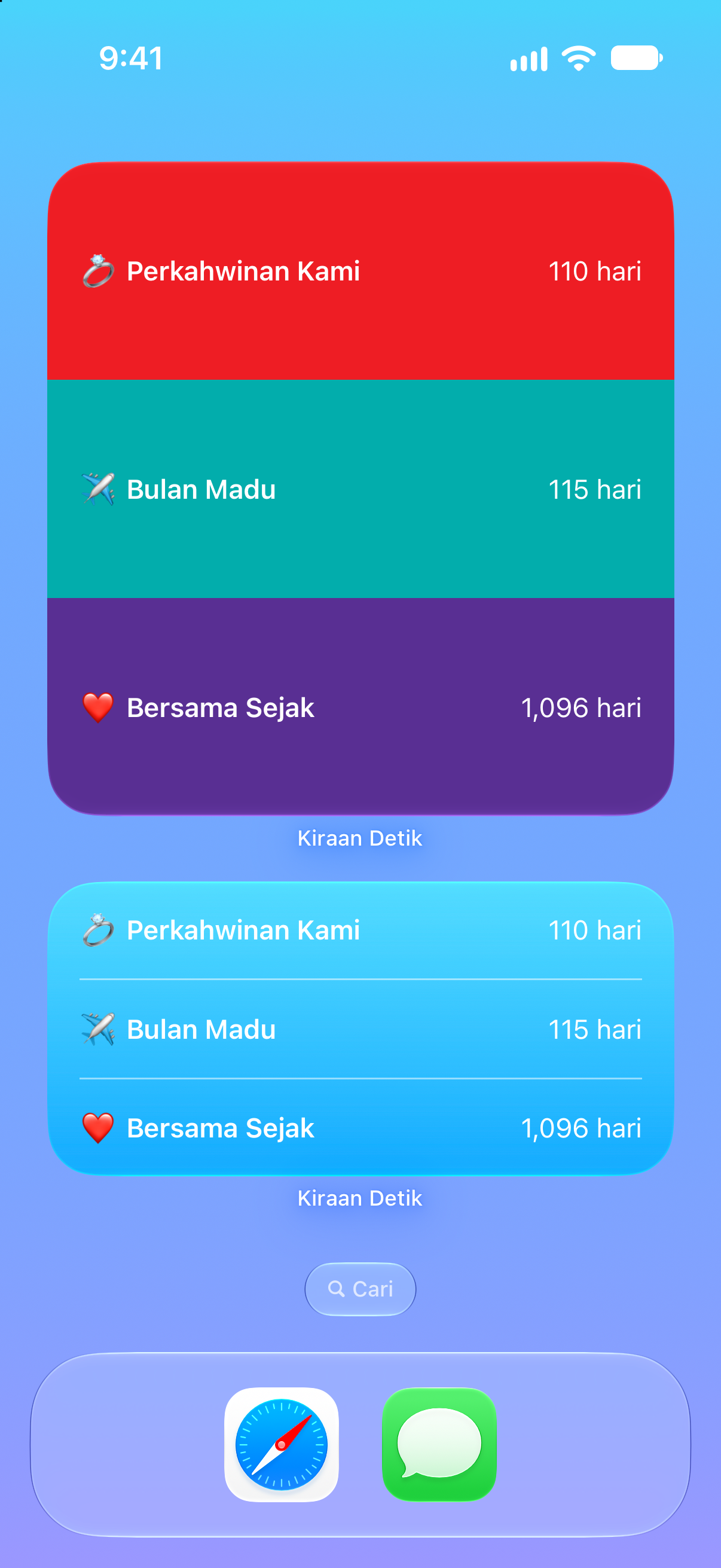 Kiraan Detik — Kiraan detik perkahwinan. Widget Skrin Utama dengan acara akan datang.