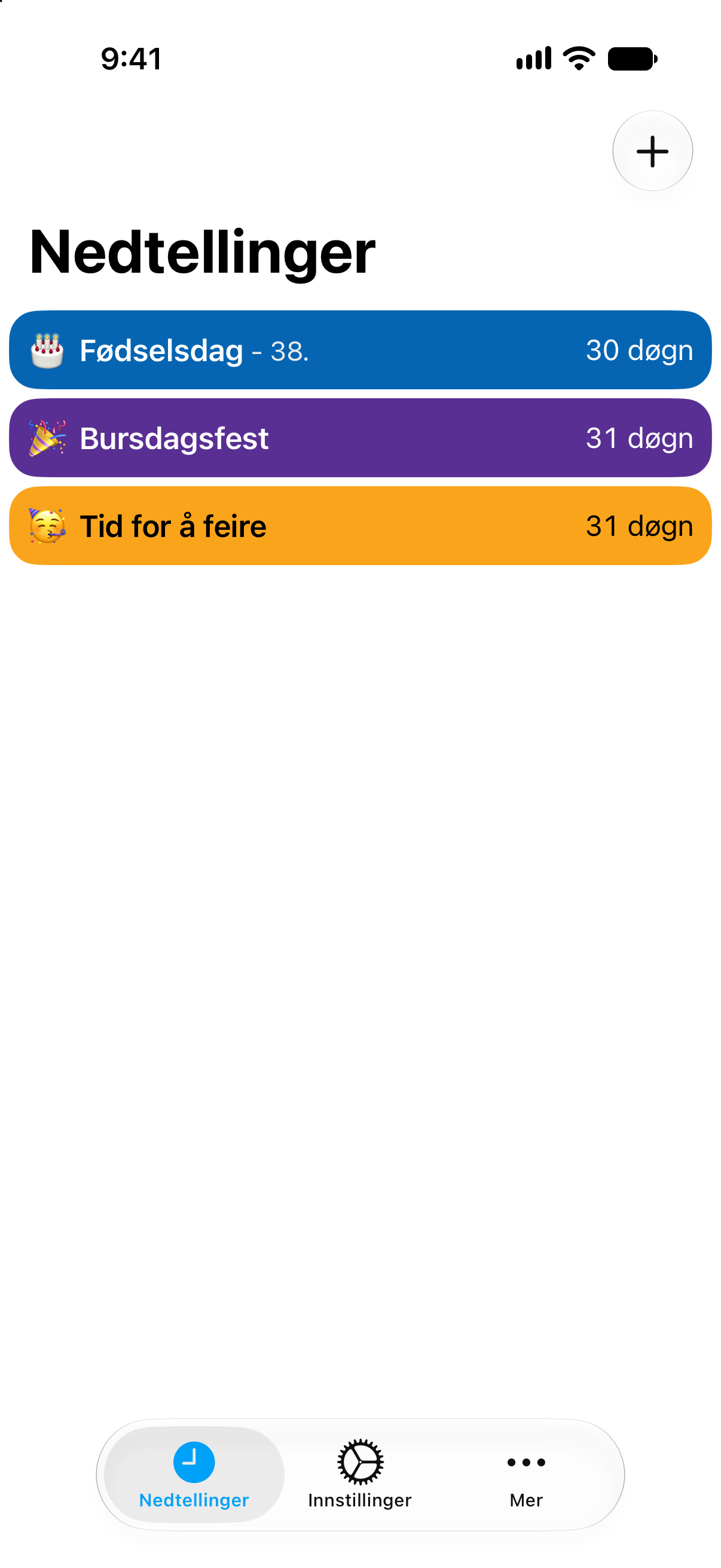 Fargerike nedtellinger til fødselsdagen og bursdagsfesten i Nedtellinger.