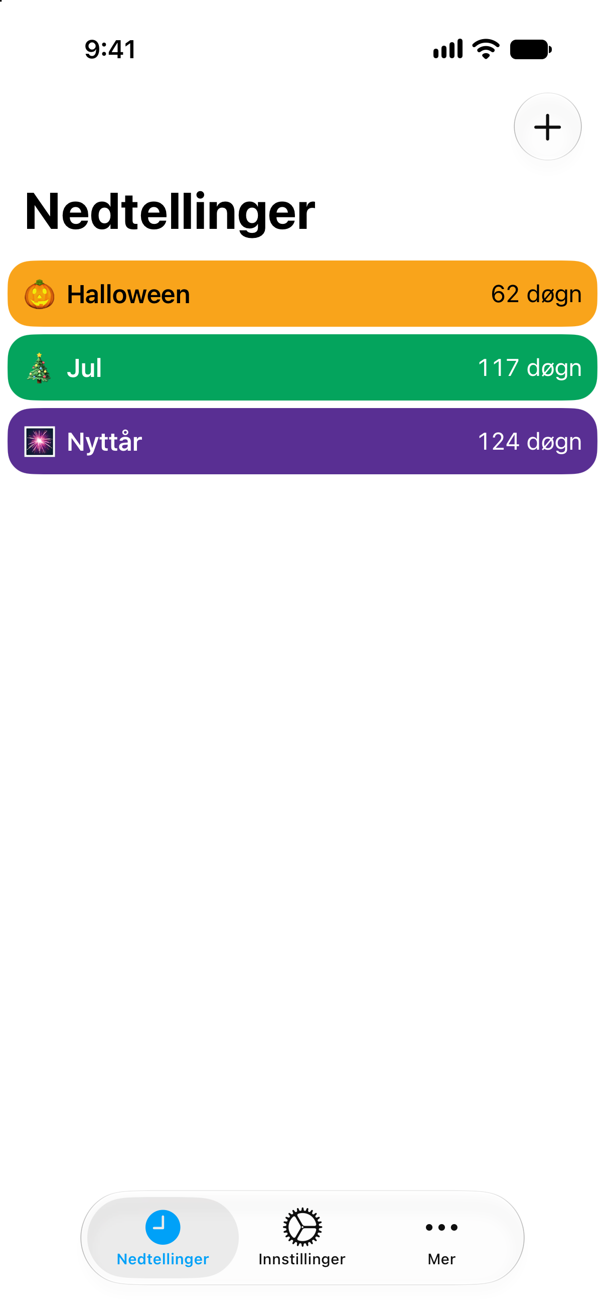 Fargerike nedtellinger til høytider i Nedtellinger.