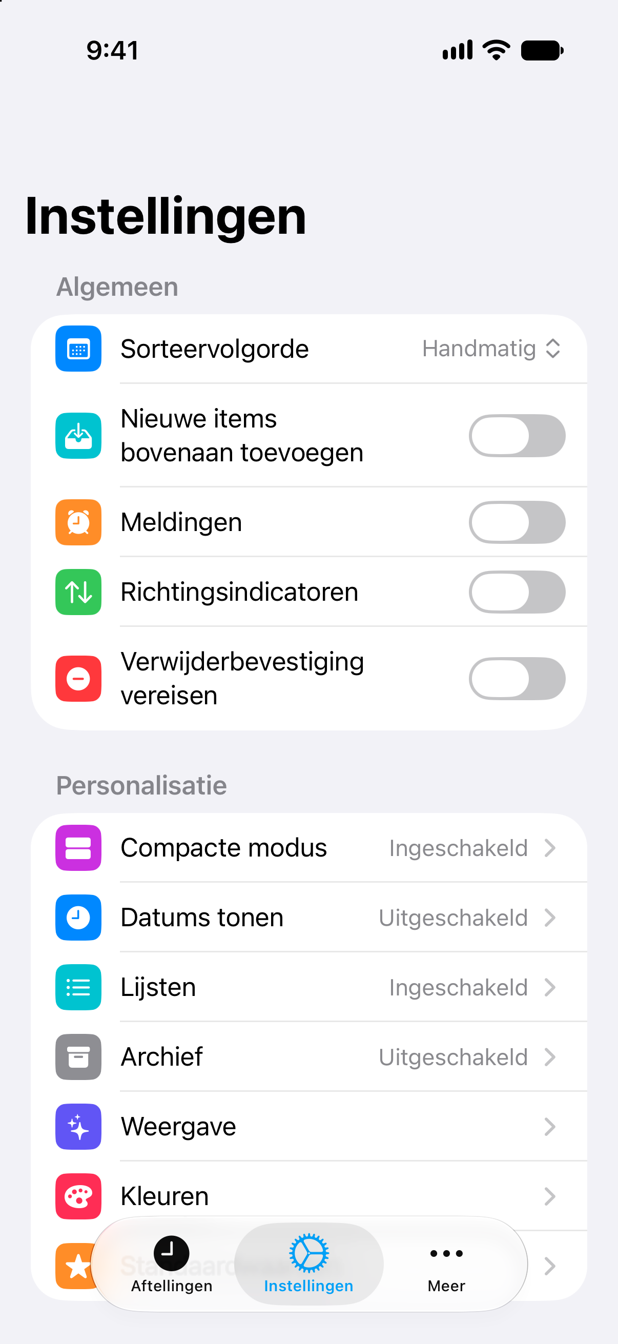 Instellingen in Aftellingen met levenslange toegang tot Pro.