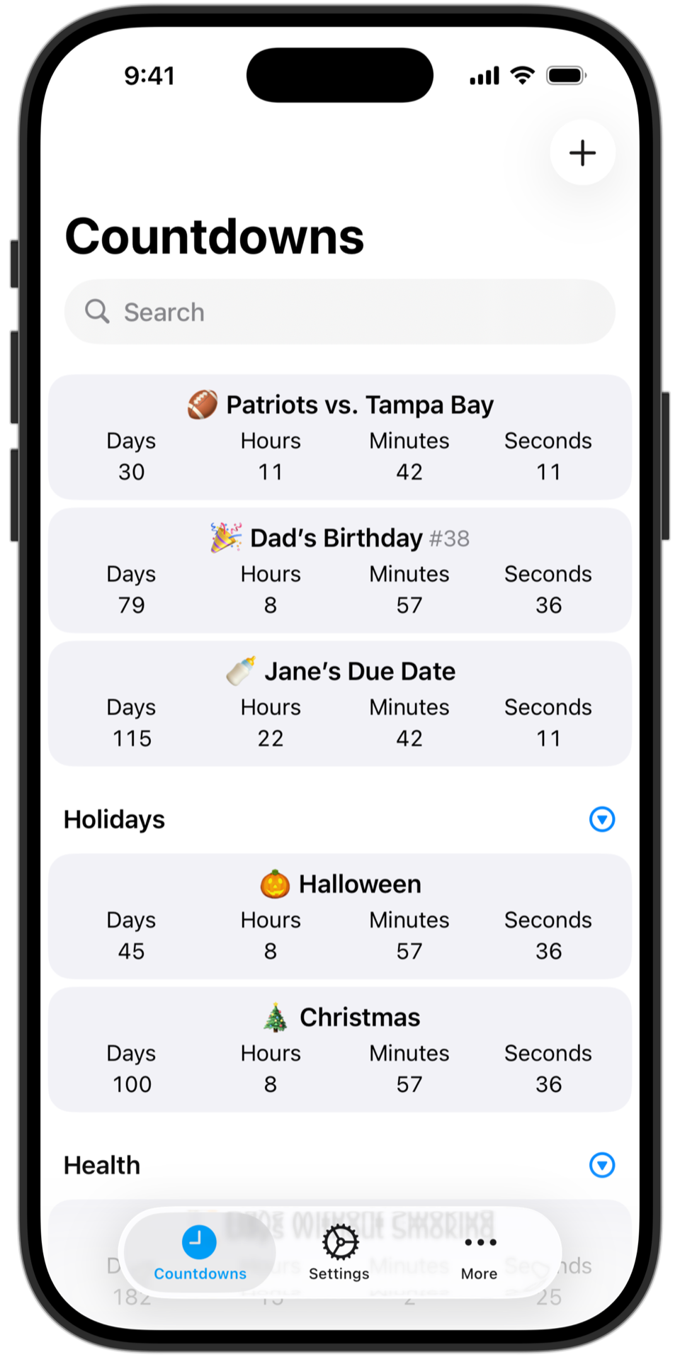 Countdowns countdown list with detailed units