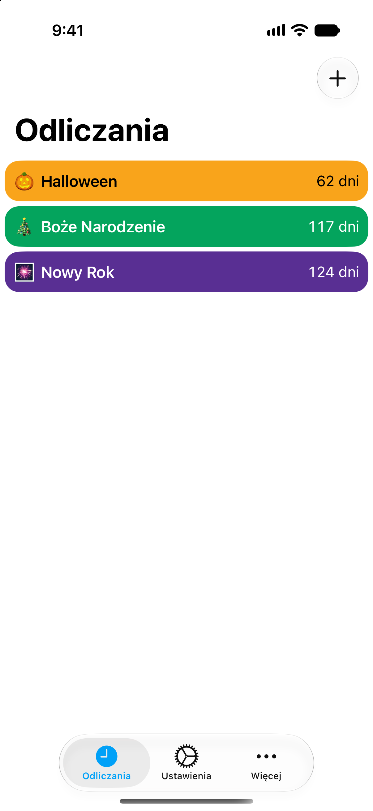 Kolorowe odliczania do świąt w aplikacji Odliczanie.
