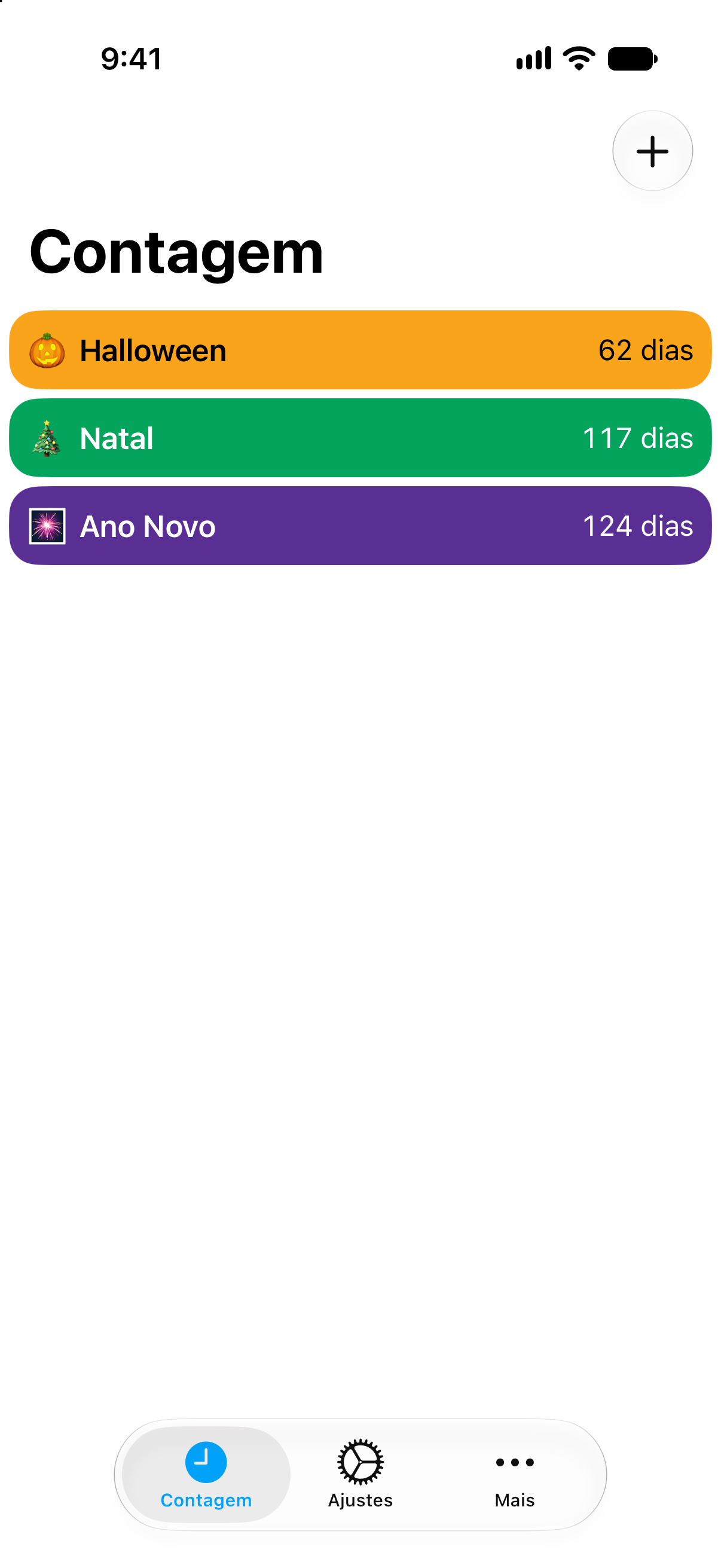 Contagens decrescentes coloridas para os feriados na aplicação Contagem.
