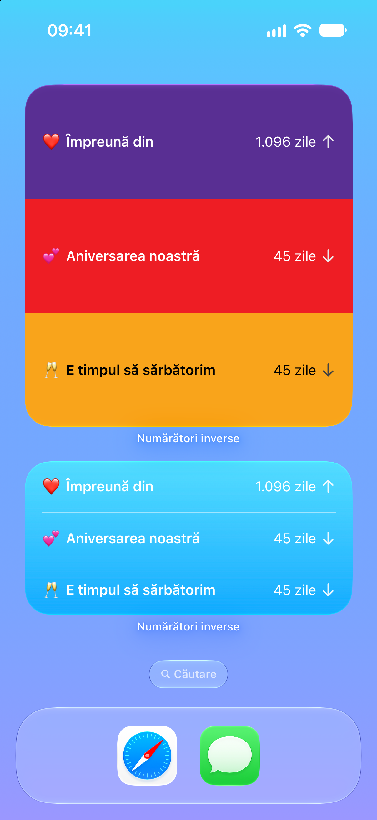 Numărători inverse — Numărătoare inversă până la aniversare. Widgeturi pe ecranul principal cu evenimente viitoare.
