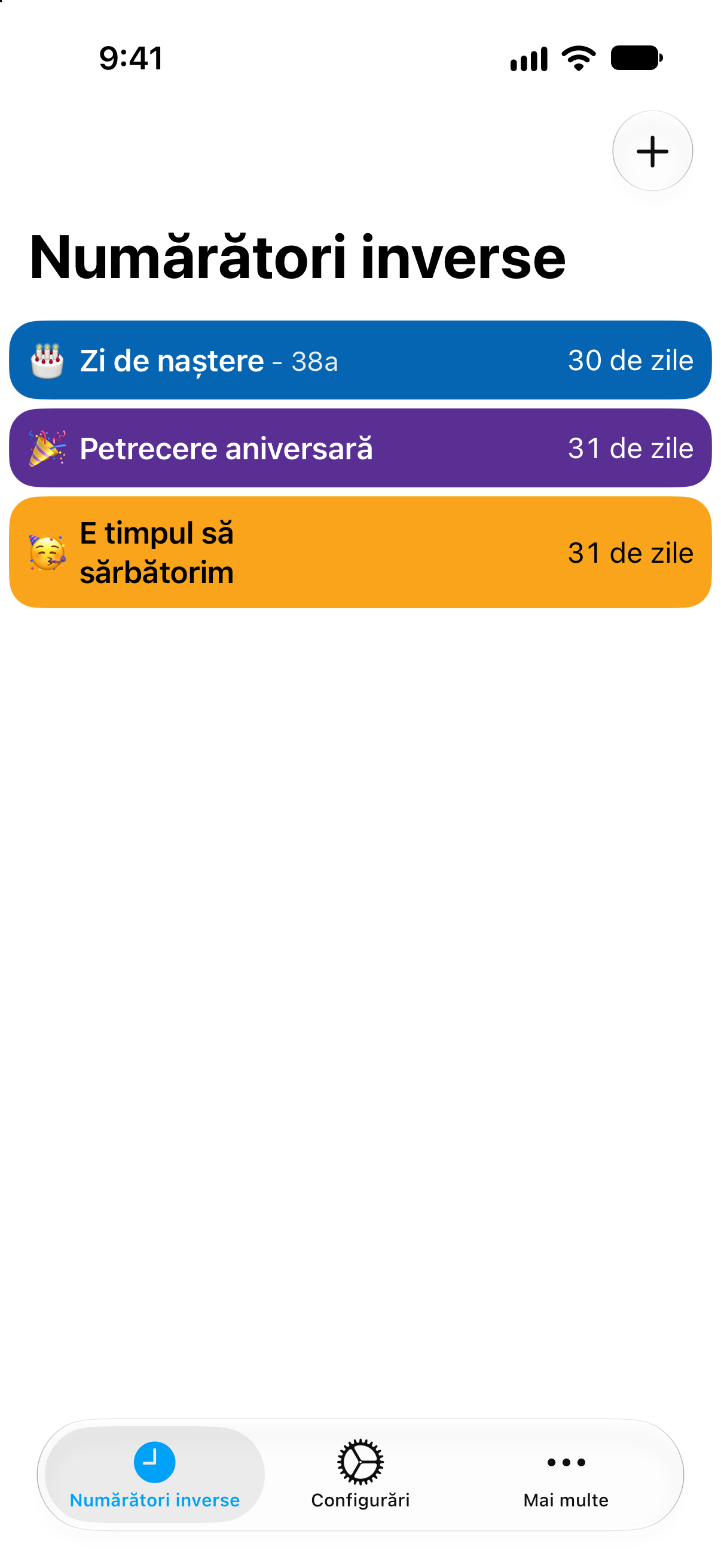 Numărători inverse — Numărătoare inversă până la ziua de naștere. Listă detaliată de numărători inverse cu timpul rămas.