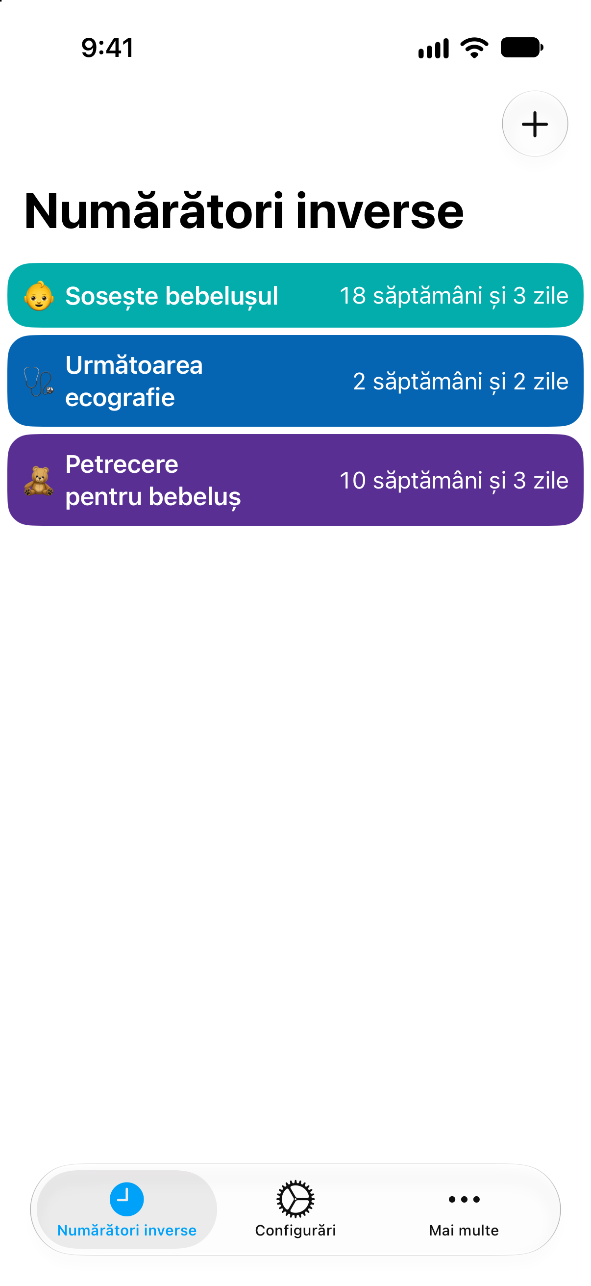 Numărători inverse — Numărătoare inversă până la naștere. Listă detaliată de numărători inverse cu timpul rămas.