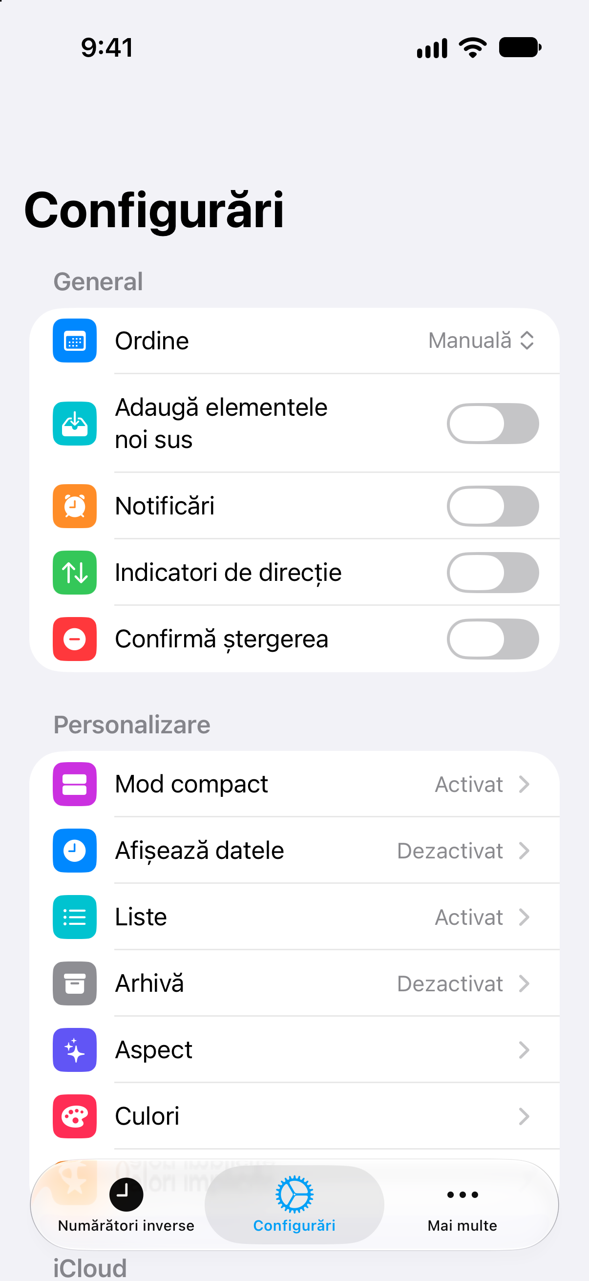 Numărători inverse — Configurări cu achiziția Pro pe viață.