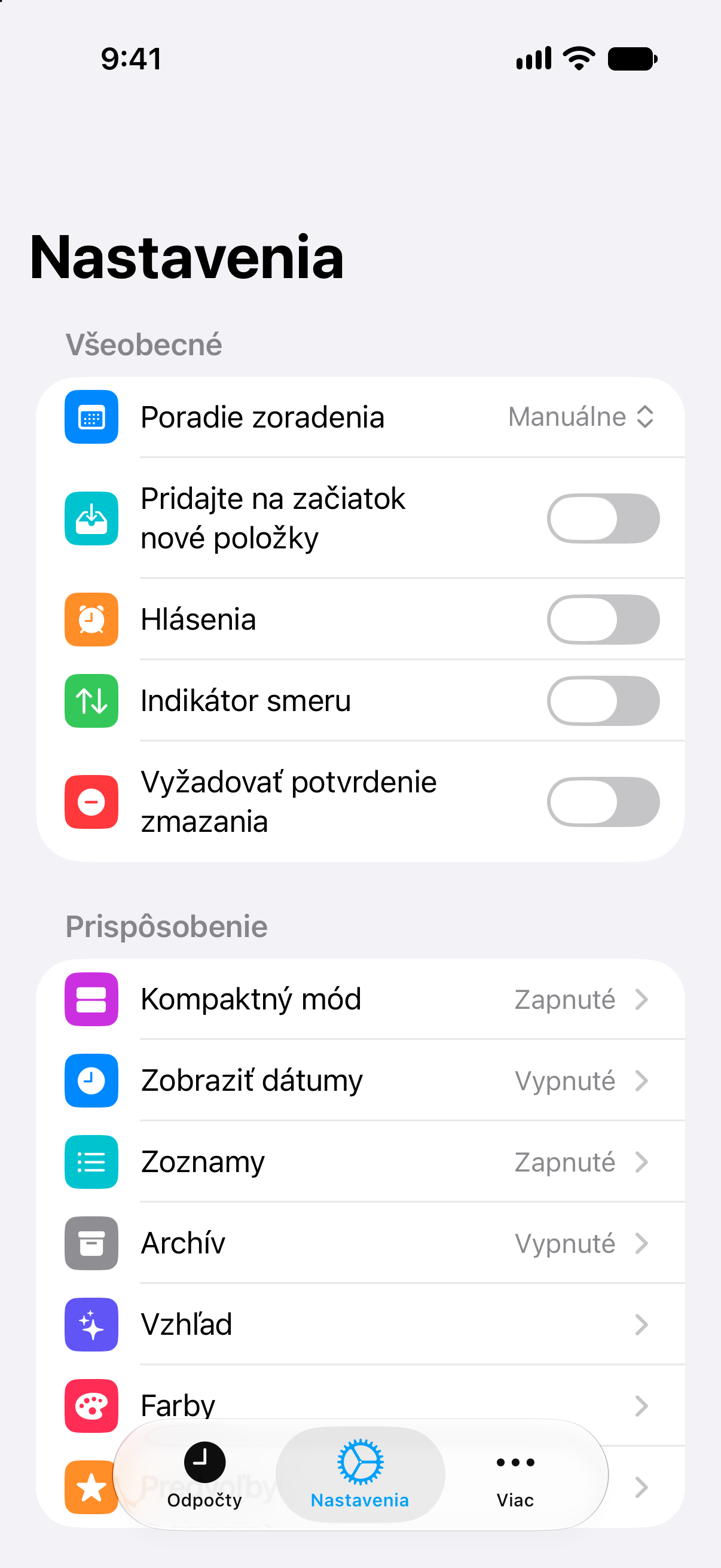 Nastavenia aplikácie Odpočty s doživotným prístupom k Pro.