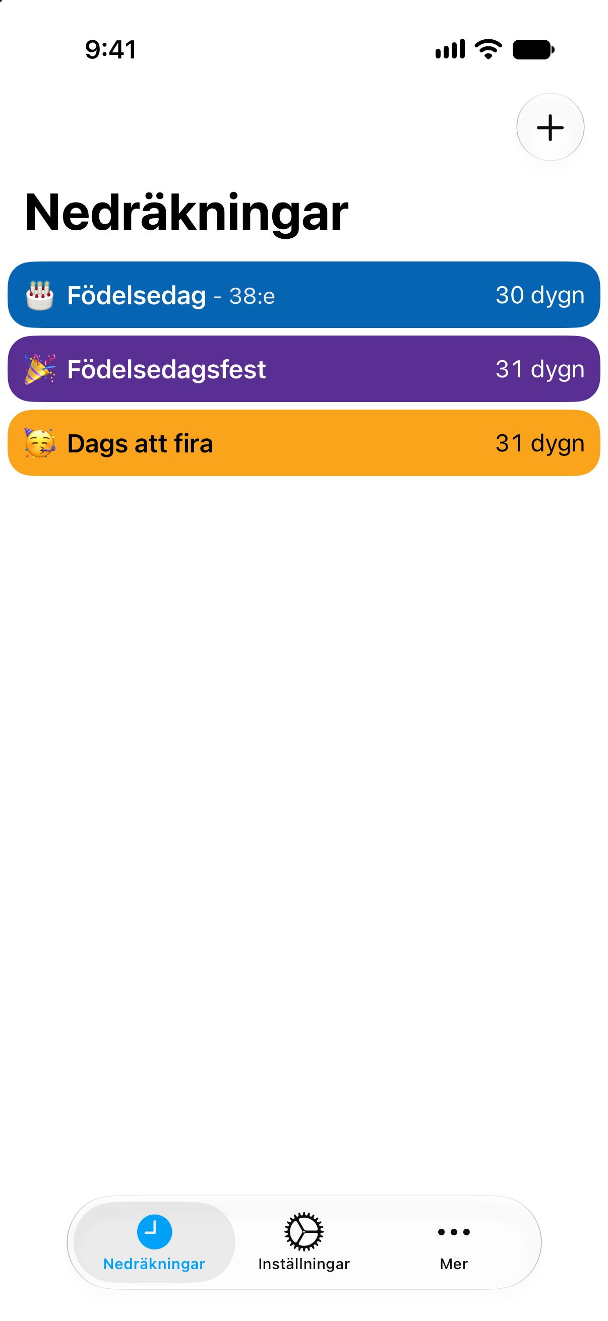 Färgglada nedräkningar till födelsedagen och födelsedagsfesten i Nedräkningar.