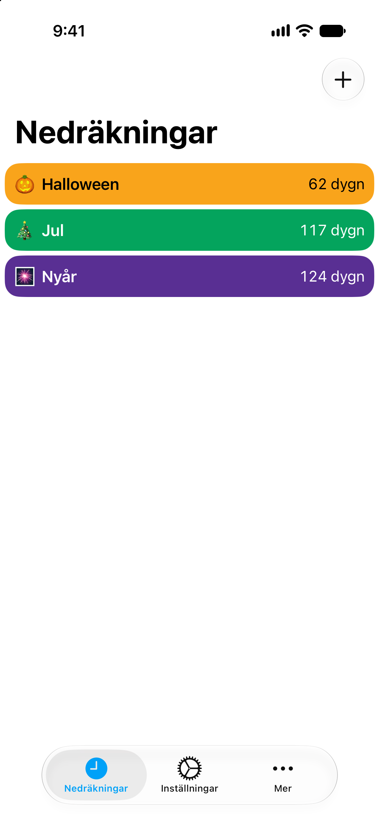 Färgglada nedräkningar till helgdagar i Nedräkningar.