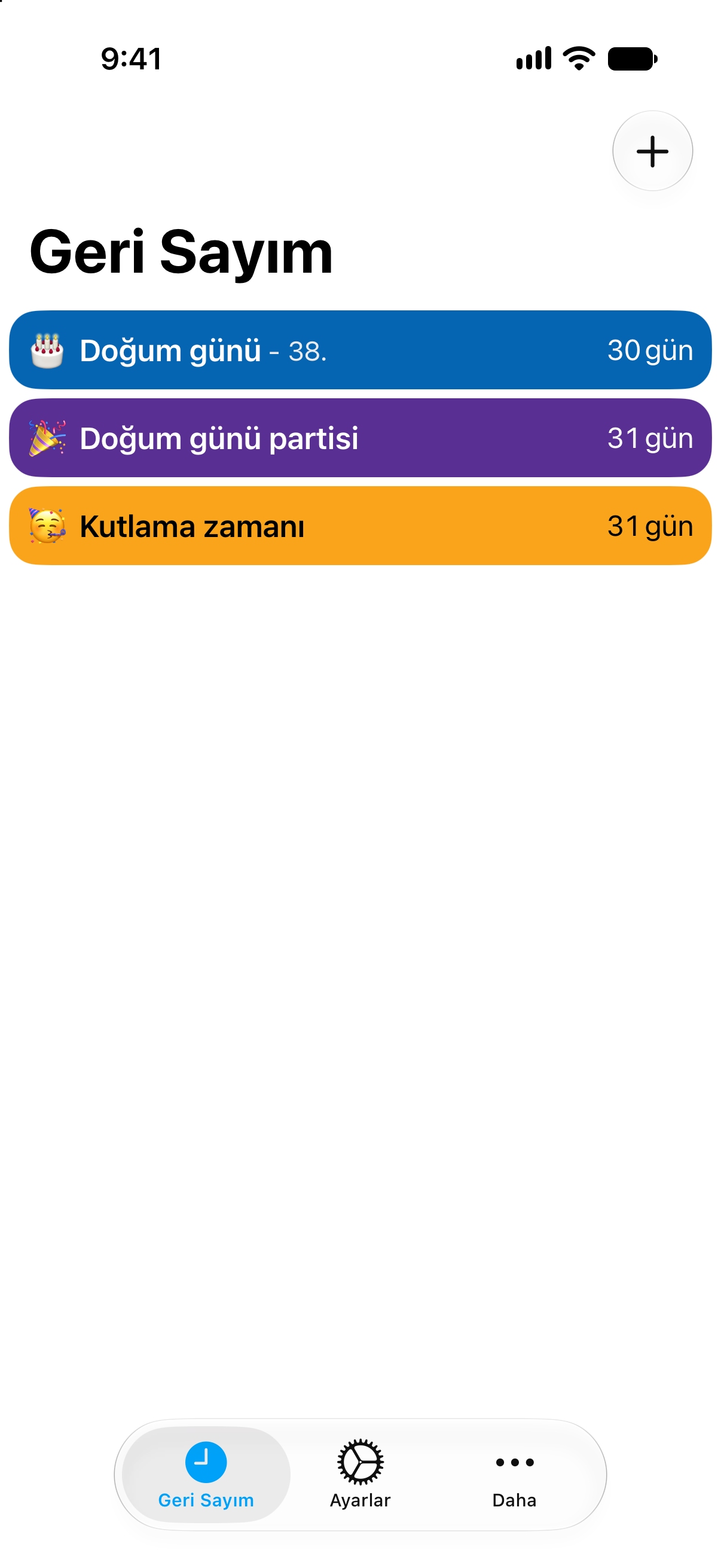 Geri Sayım’da doğum gününe ve doğum günü partisine yönelik renkli geri sayımlar.